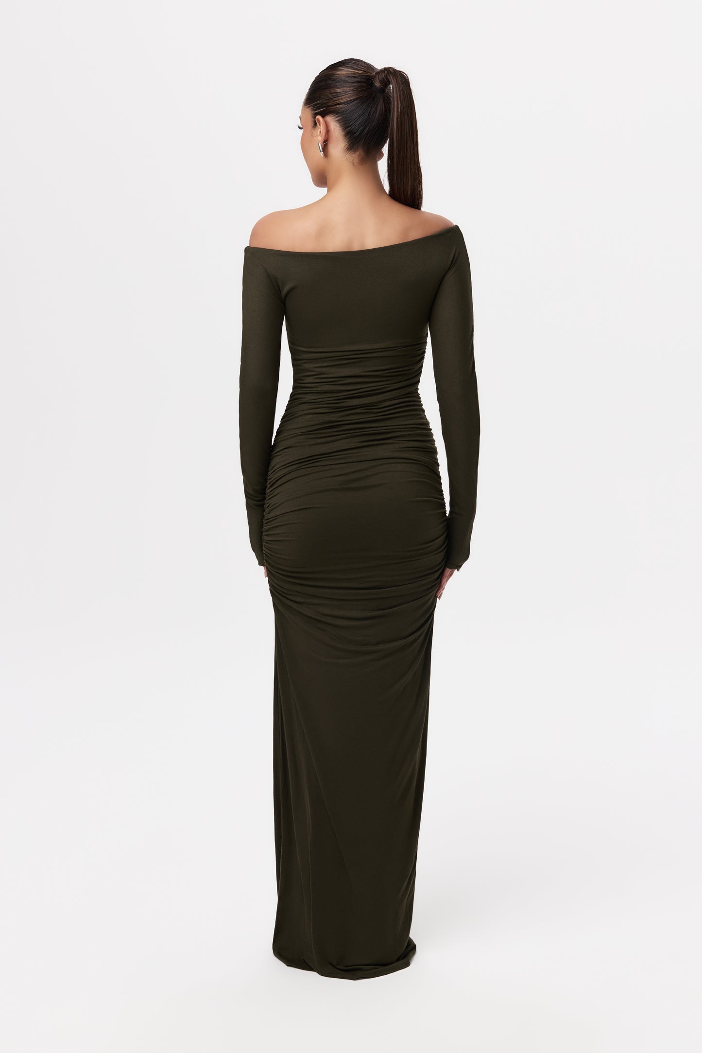 NW Off-Shoulder Ruched Maxi Dress