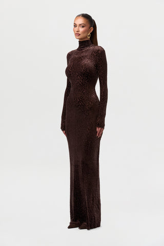 Burnout Print Turtleneck Maxi Dress