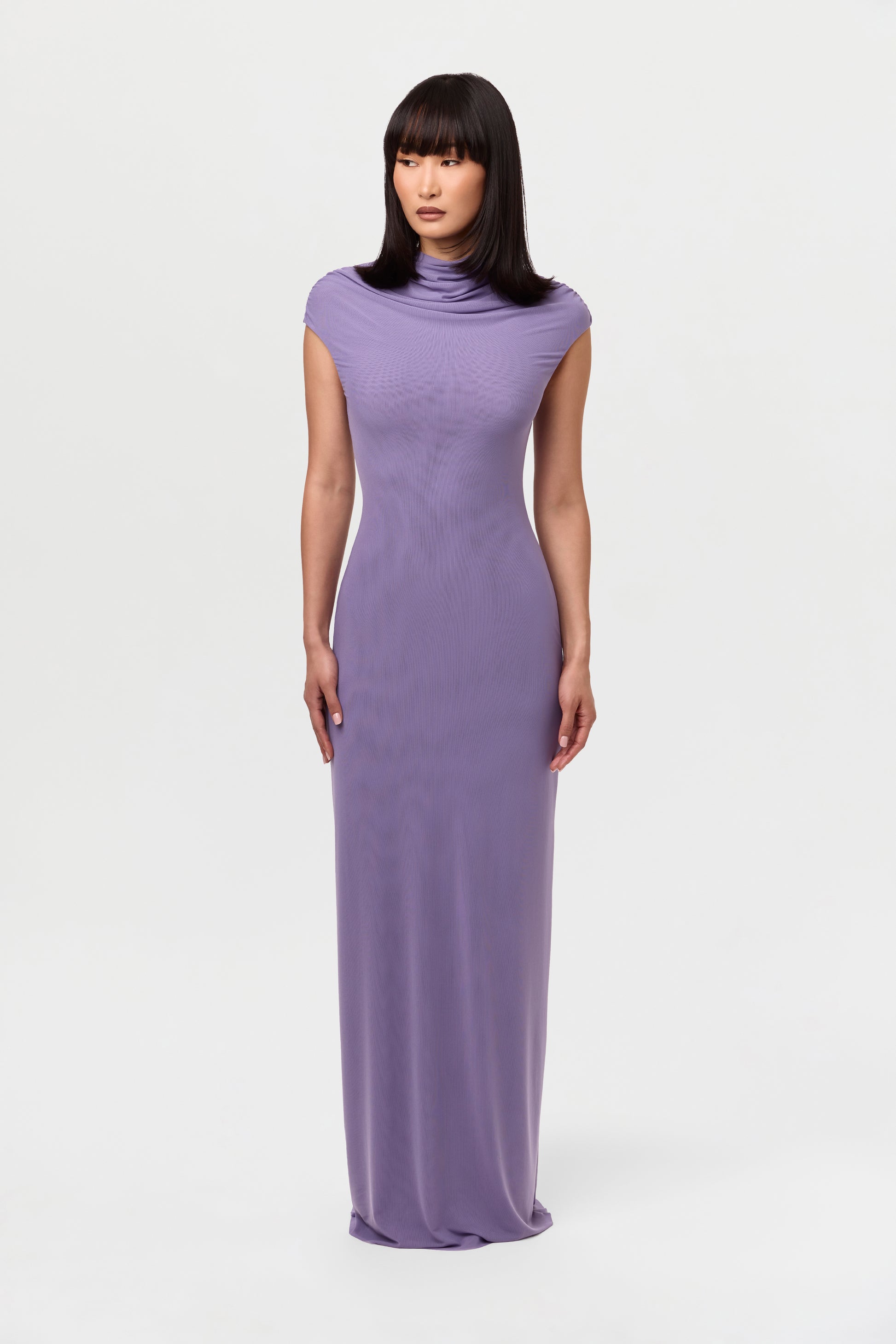 Mesh Drape Cap Sleeve Maxi Dress