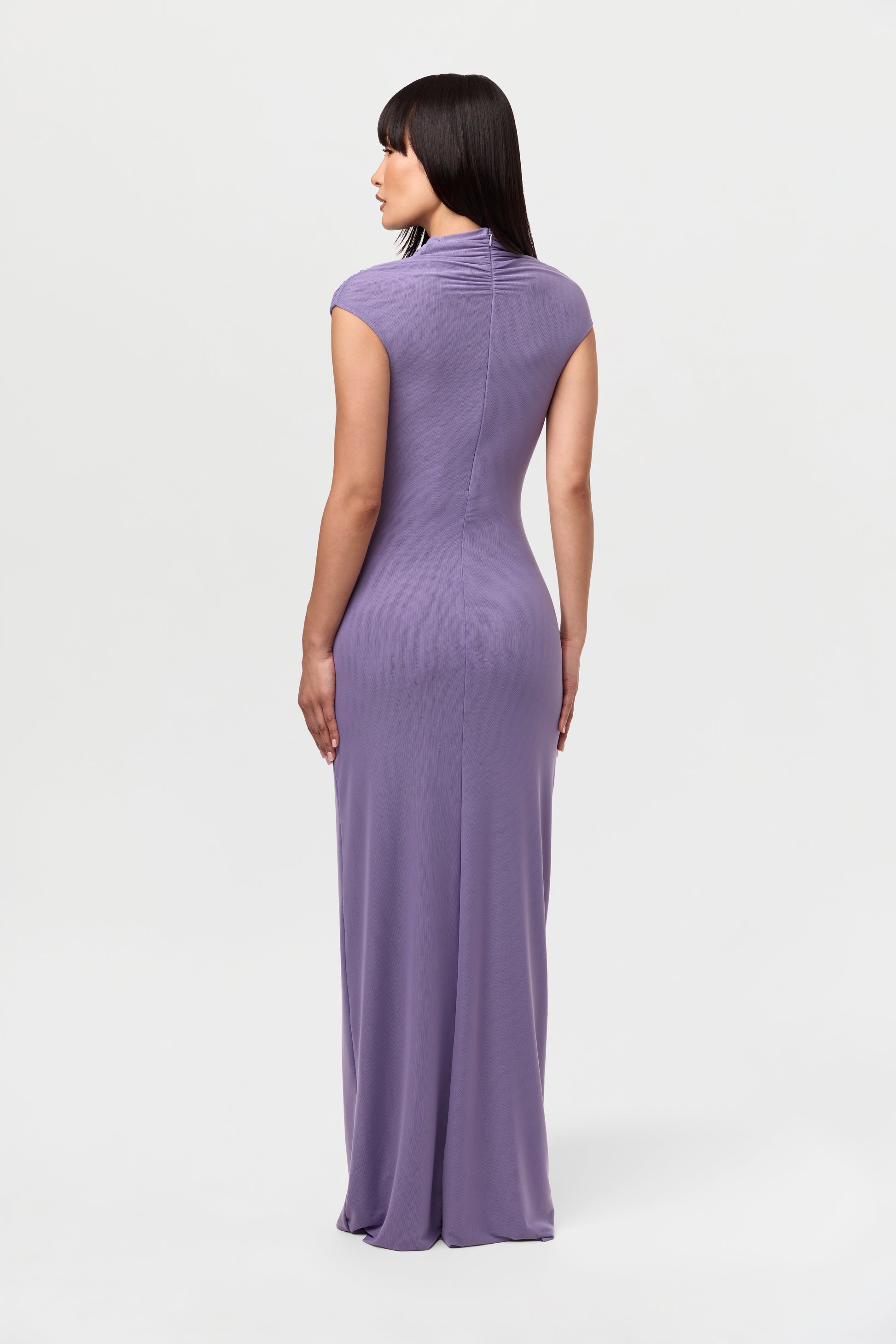 Mesh Drape Cap Sleeve Maxi Dress