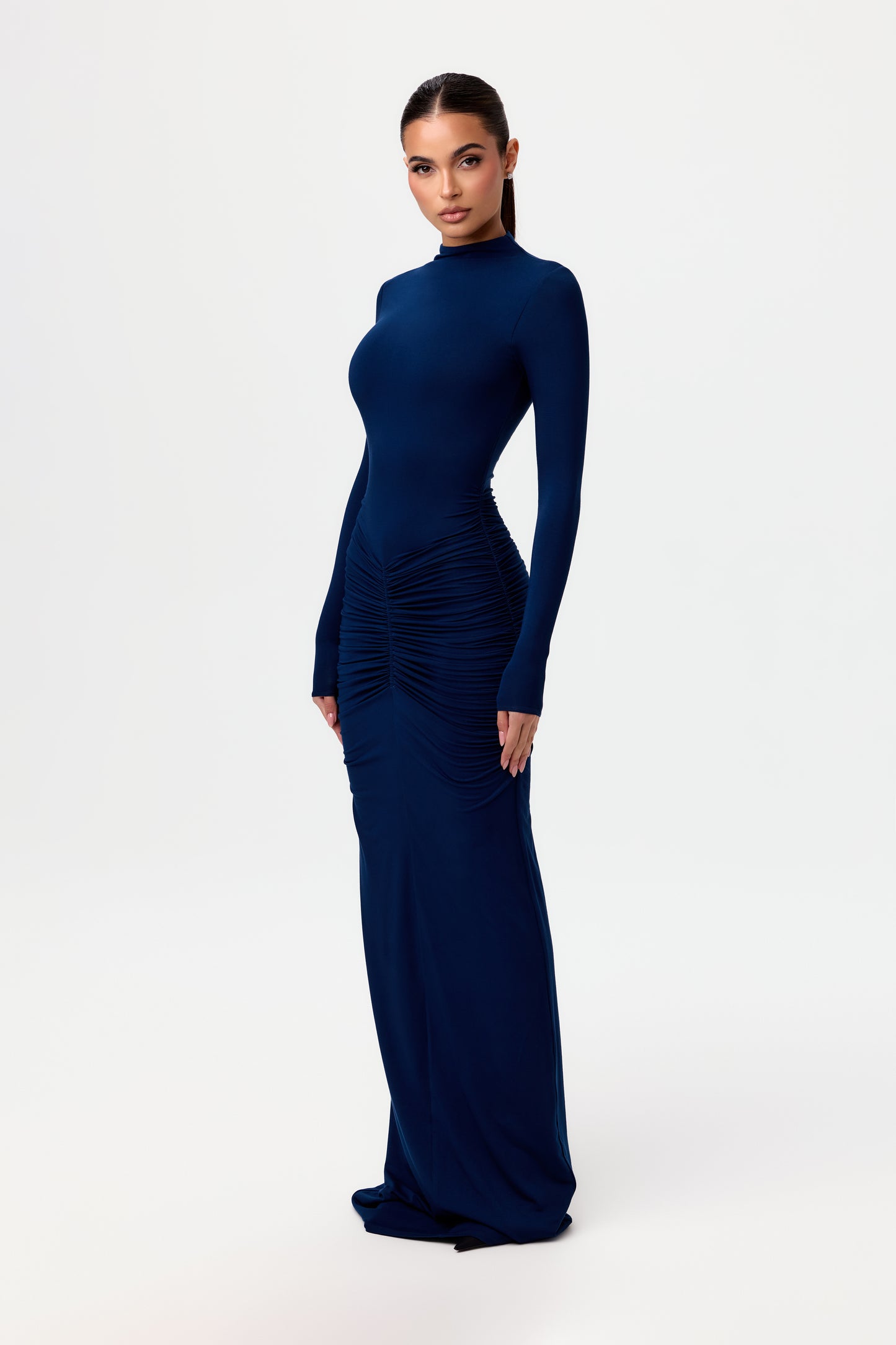 Smooth Ruched V-Waist Maxi Dress