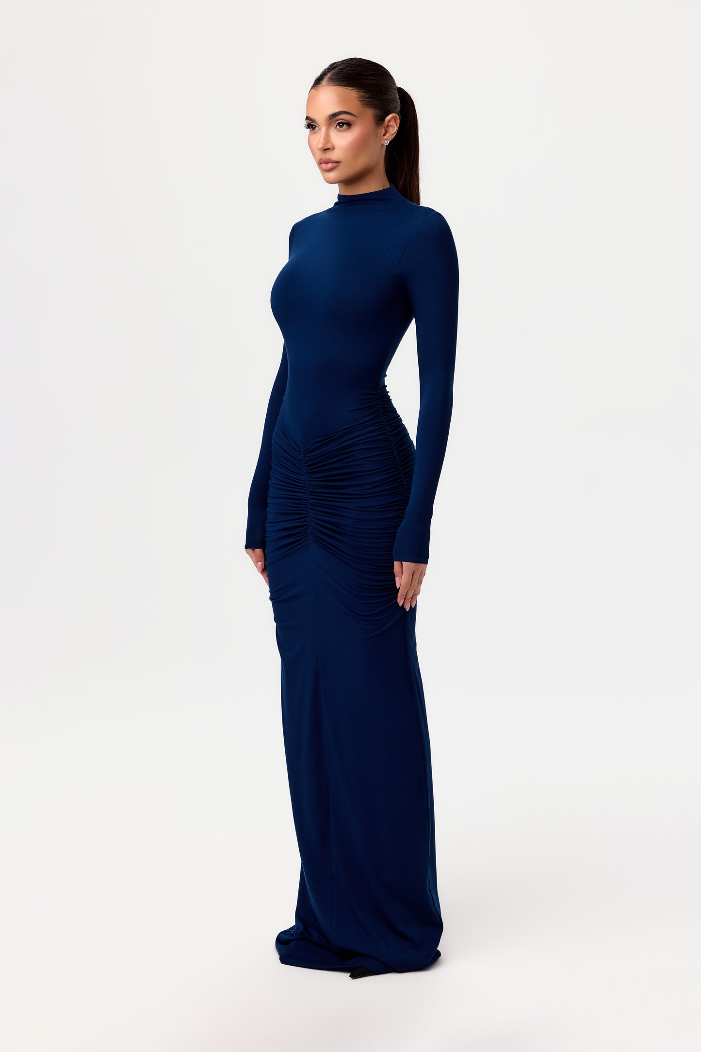 Smooth Ruched V-Waist Maxi Dress