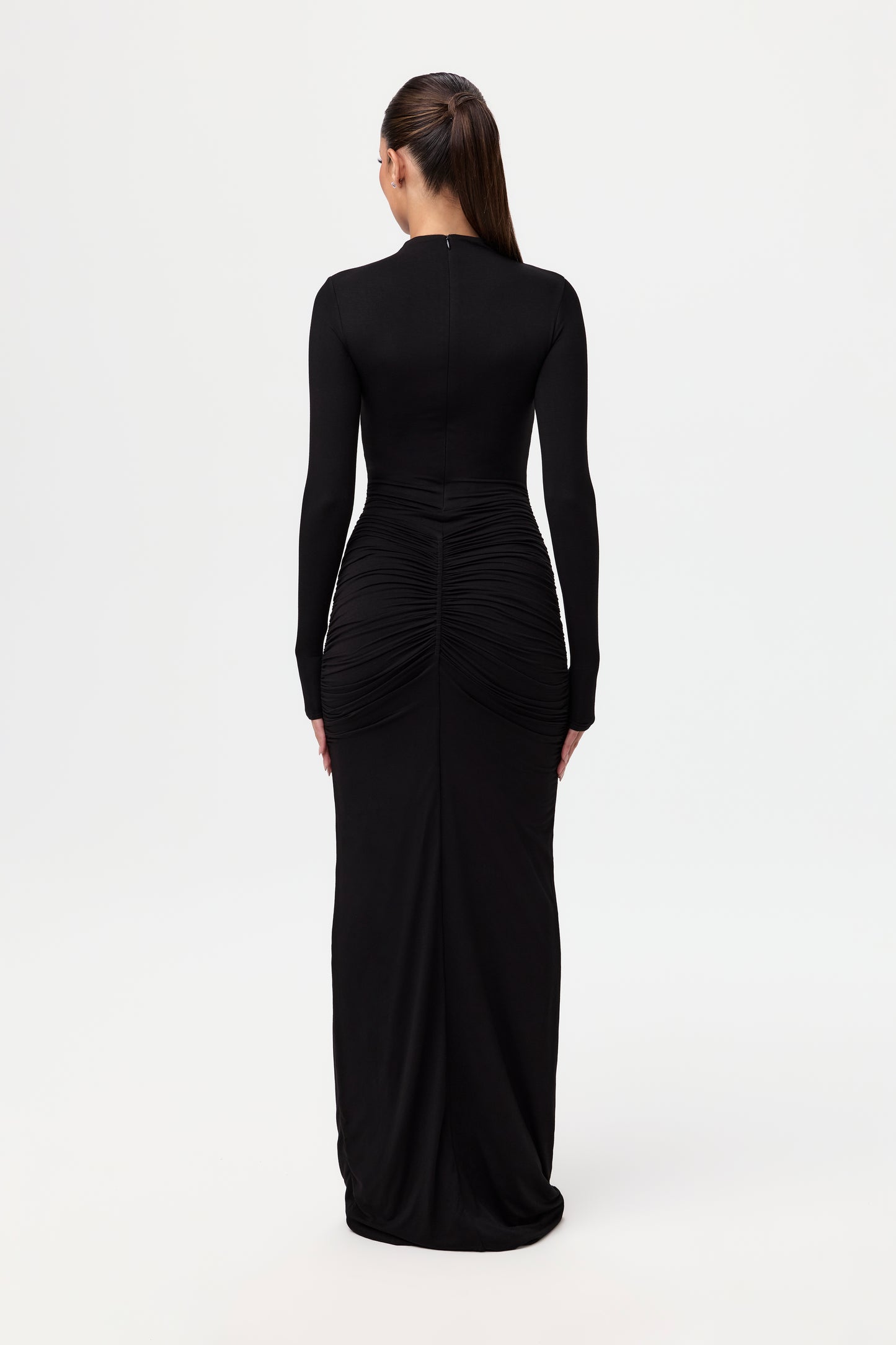 Smooth Ruched V-Waist Maxi Dress