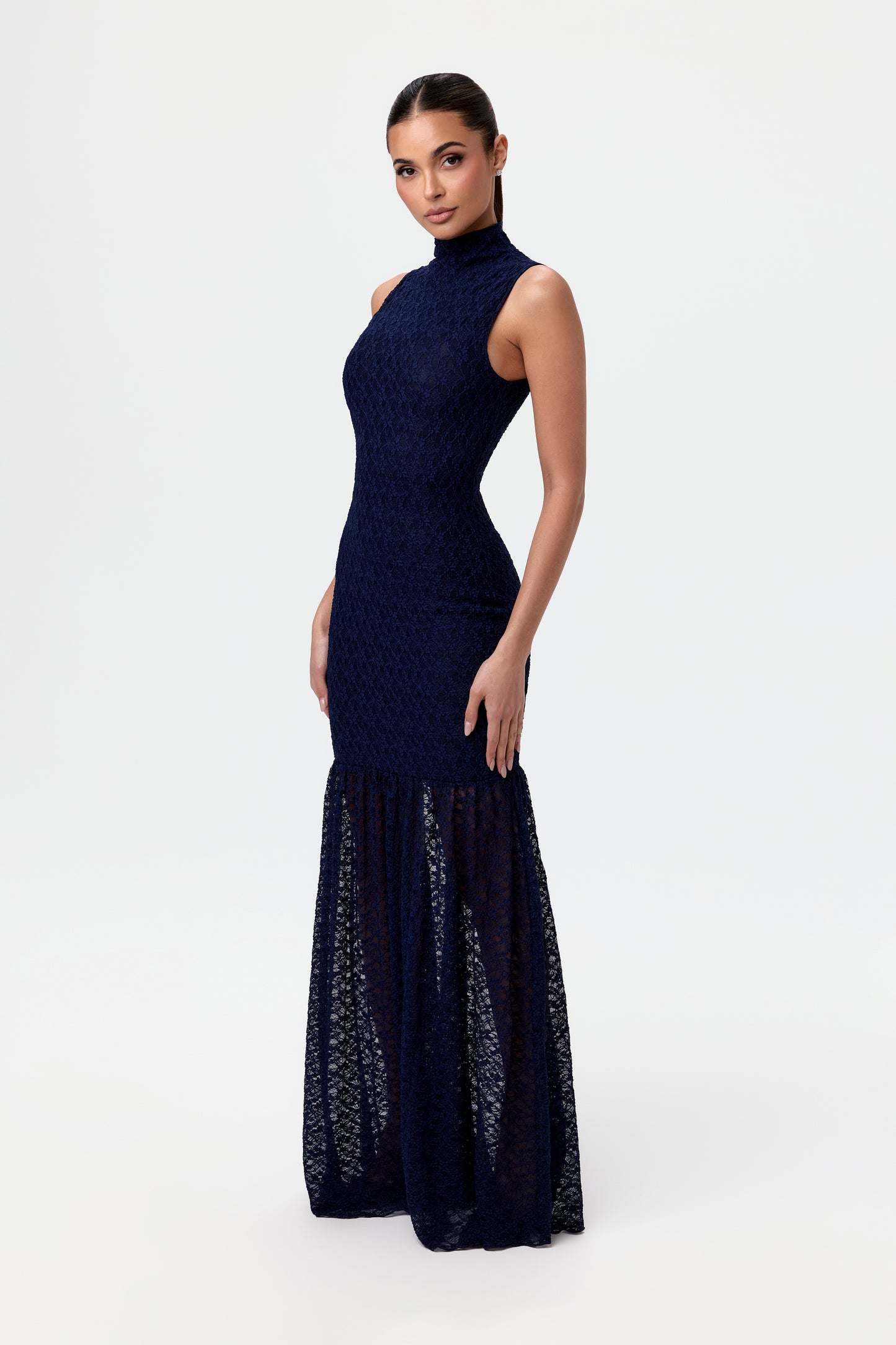 Stretch Lace Trumpet Maxi Dress