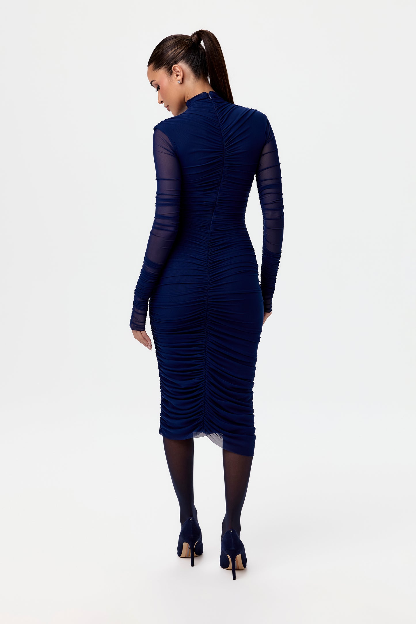 Mesh Ruched Sculpt Midi Dress