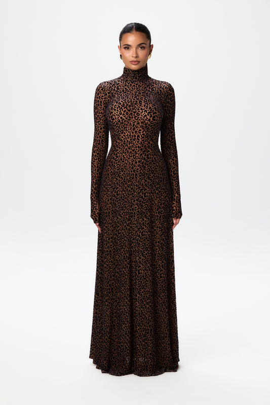 Velvet Burnout Animal Print Maxi Dress