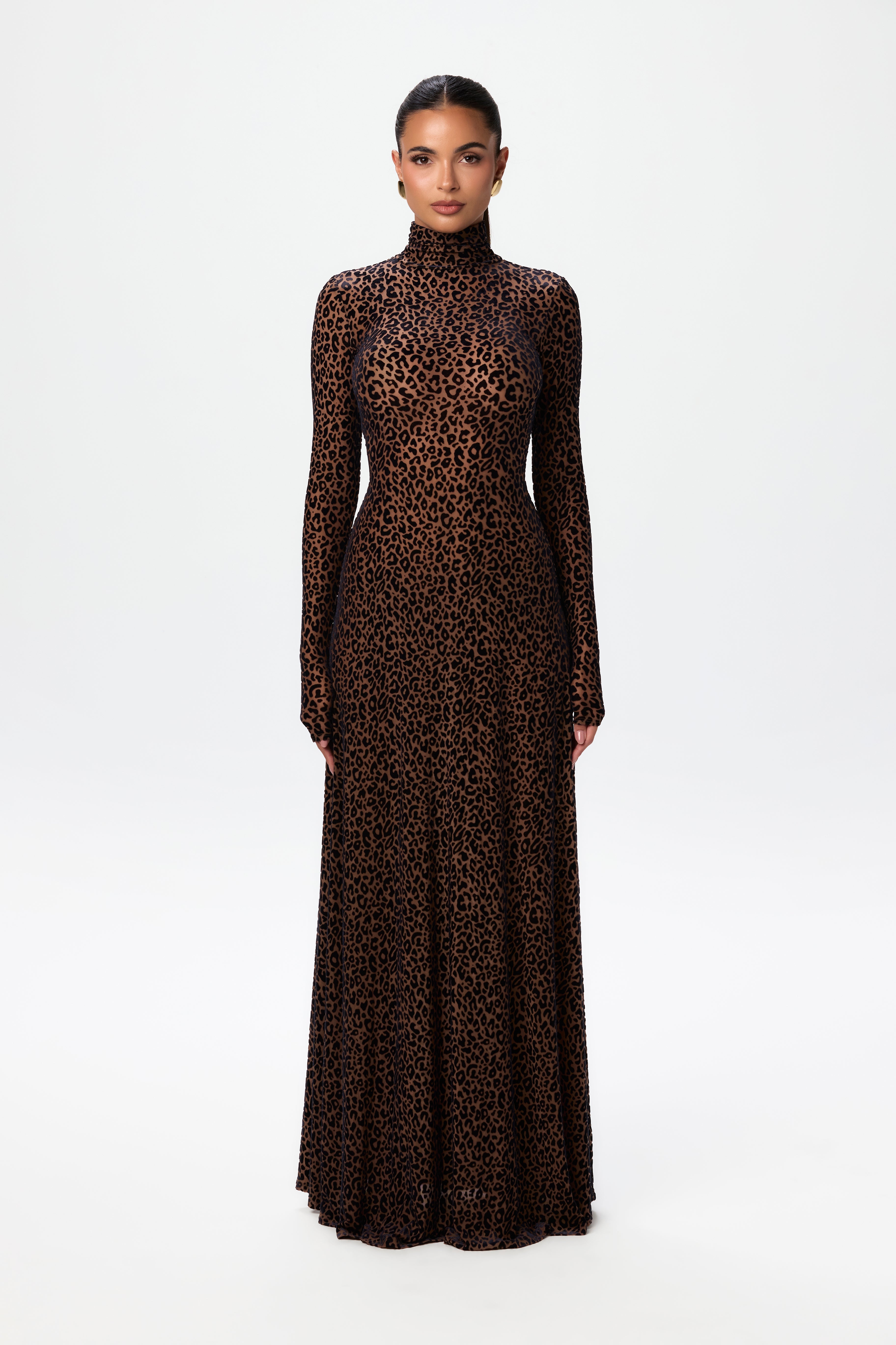 Velvet Burnout Leopard Print Maxi Dress