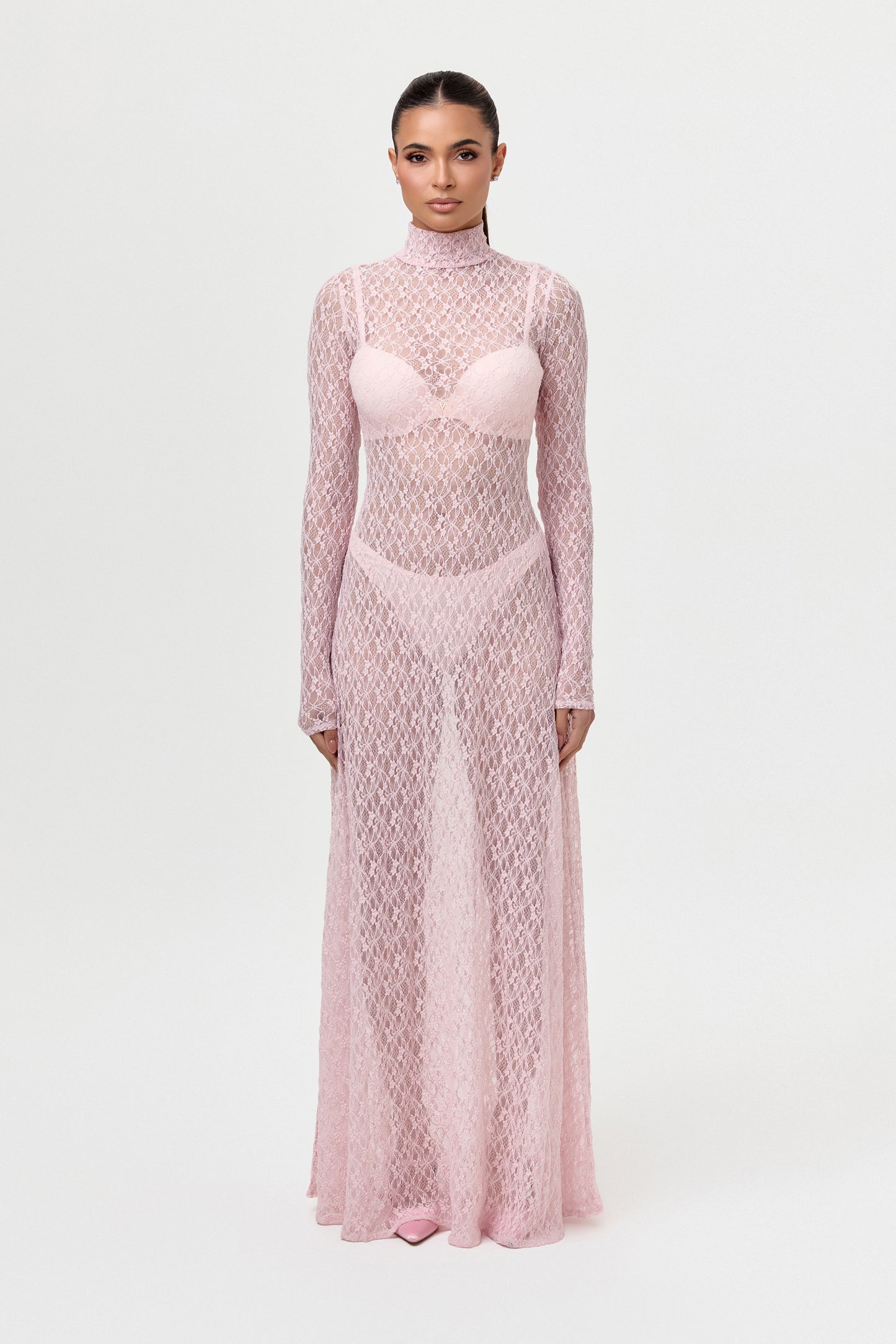 Stretch Lace Turtleneck Maxi Dress