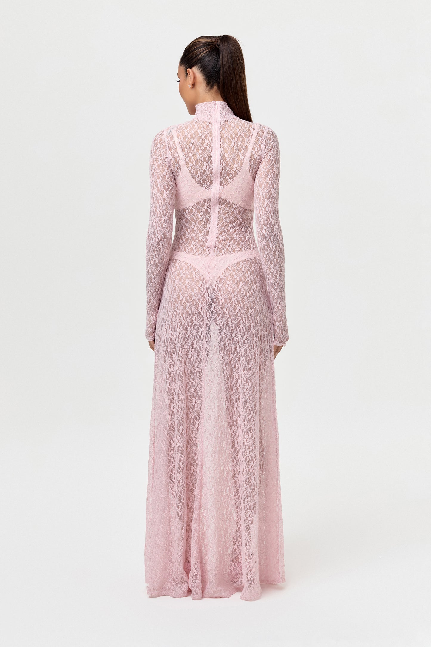 Stretch Lace Turtleneck Maxi Dress