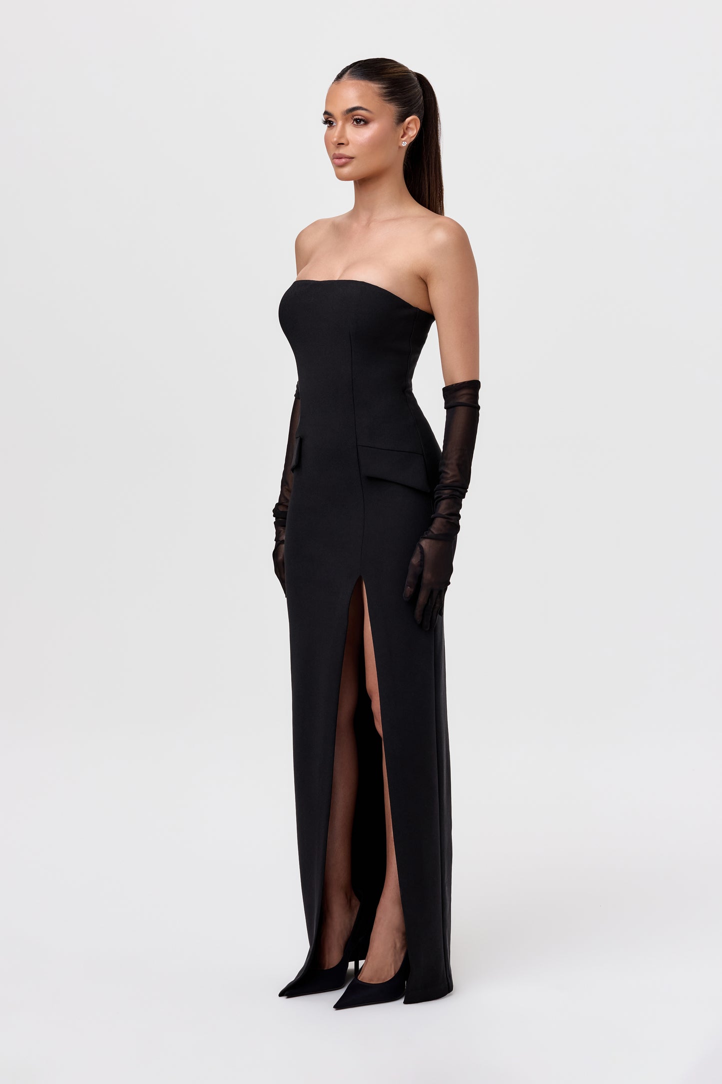 Strapless High Slit Gown