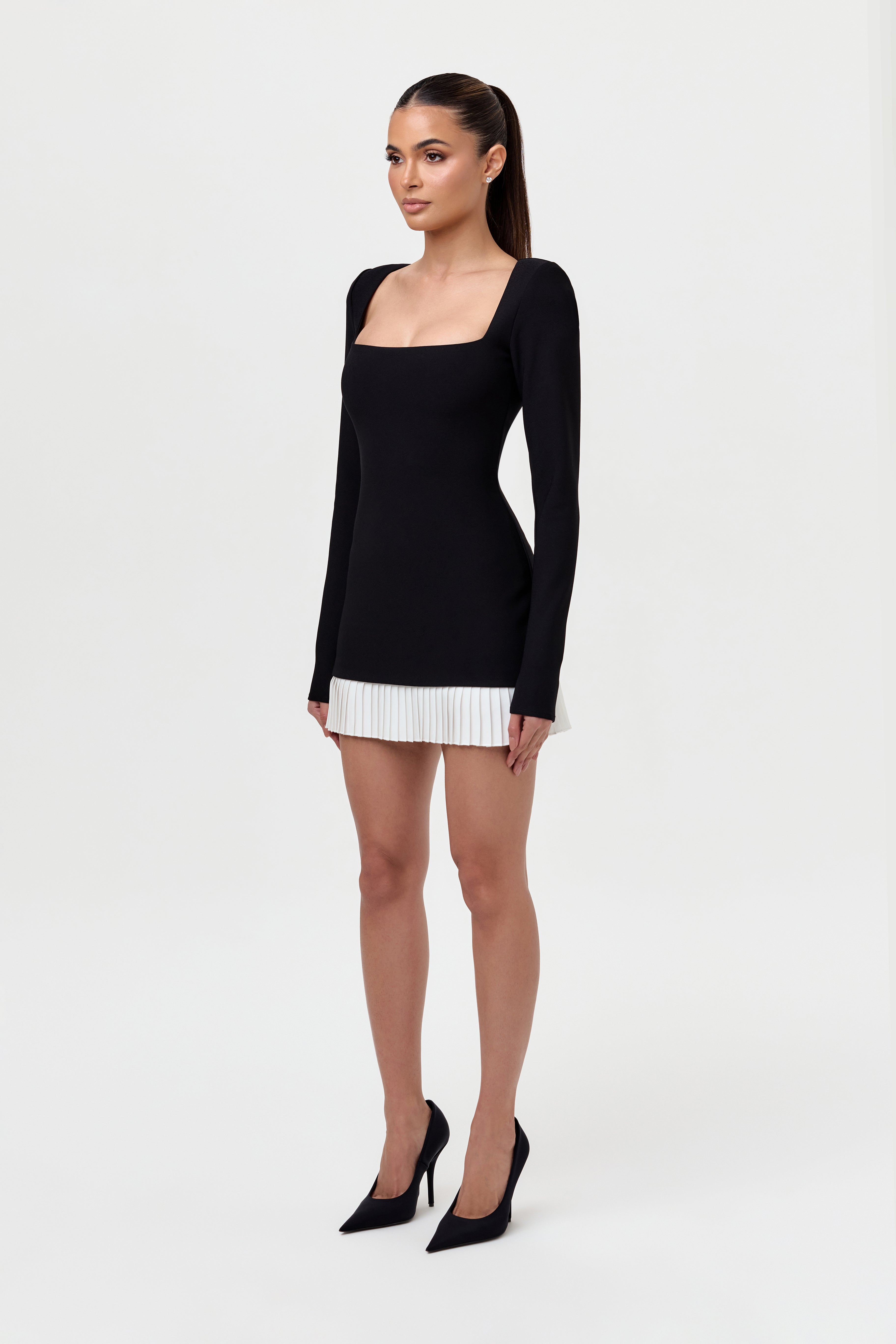 Pleated Contrast Mini Dress