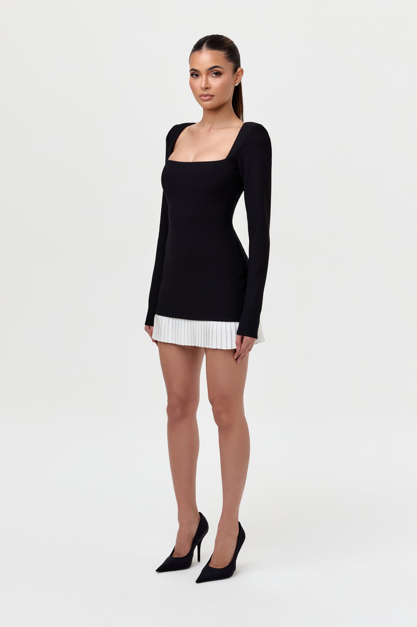 Pleated Contrast Mini Dress