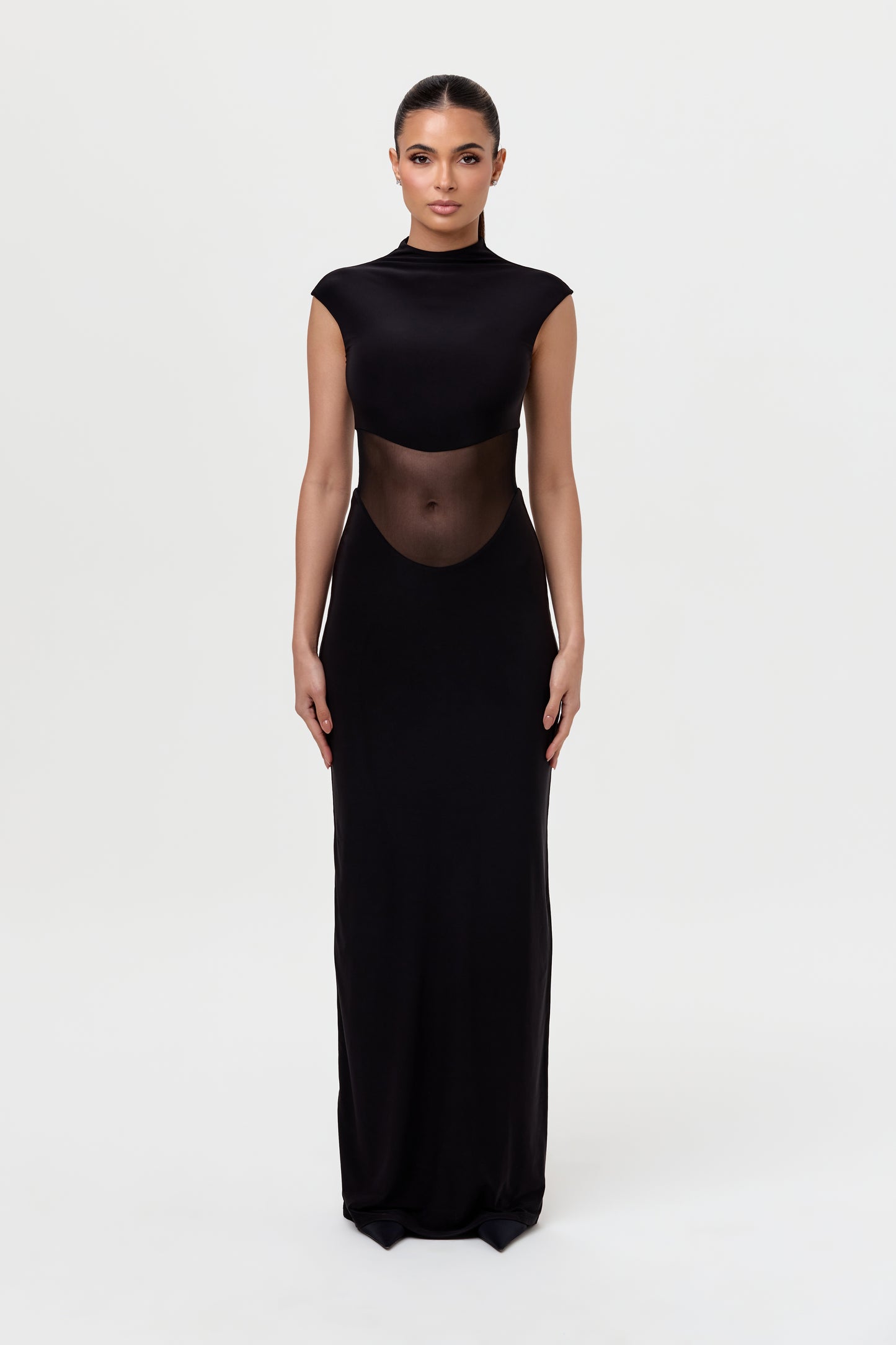 Hourglass Mesh Contrast Maxi Dress