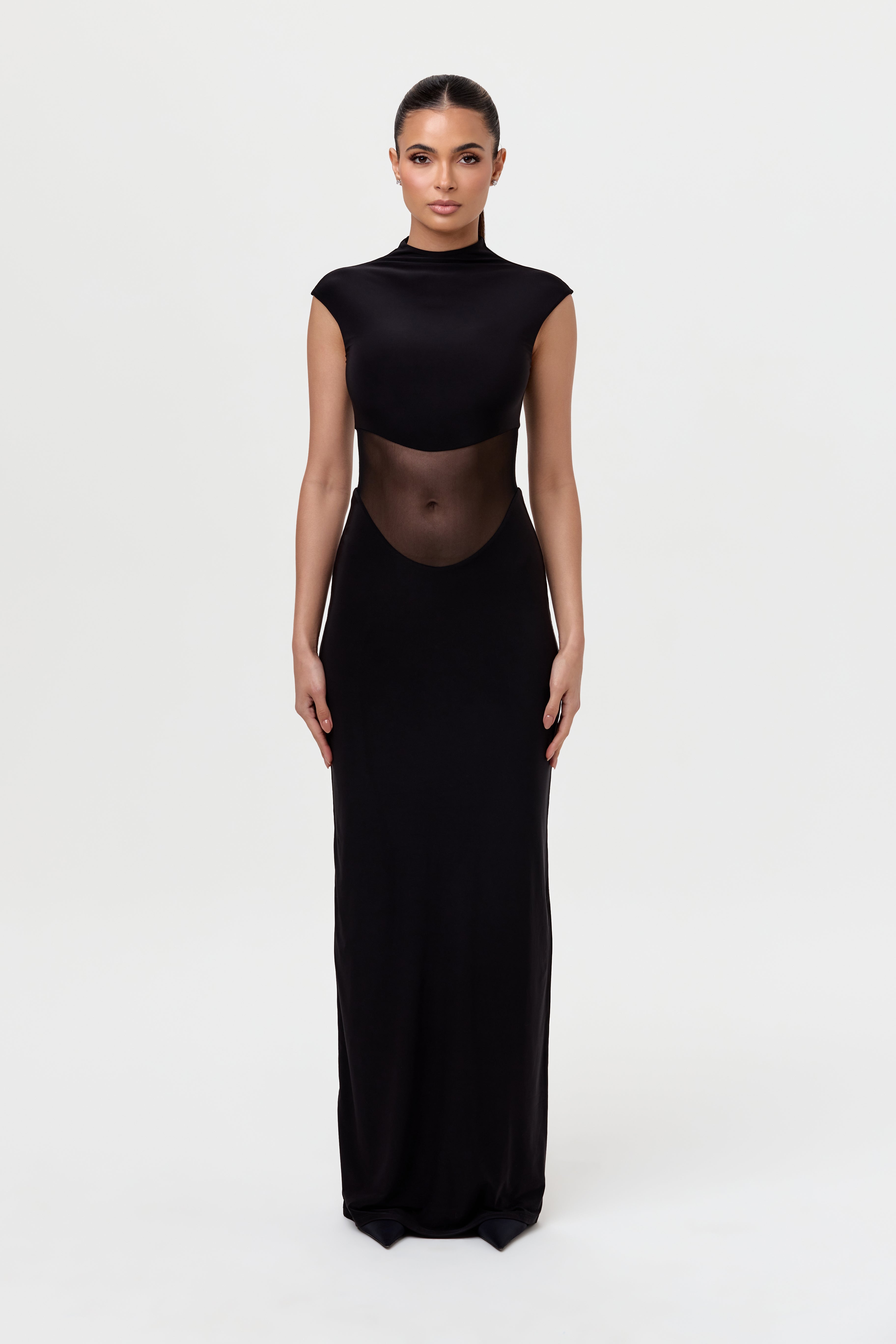 Hourglass Mesh Contrast Maxi Dress