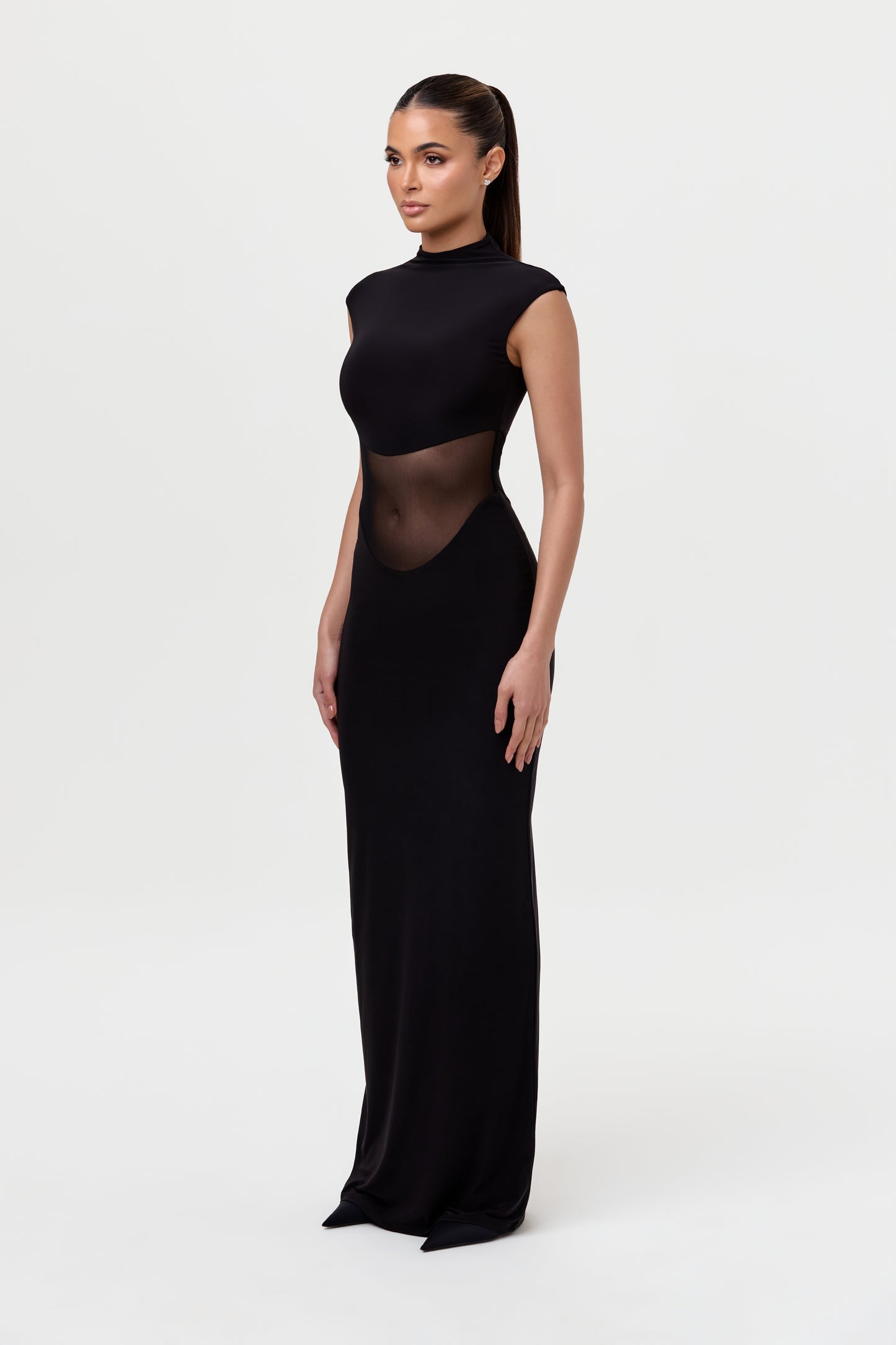 Hourglass Mesh Contrast Maxi Dress