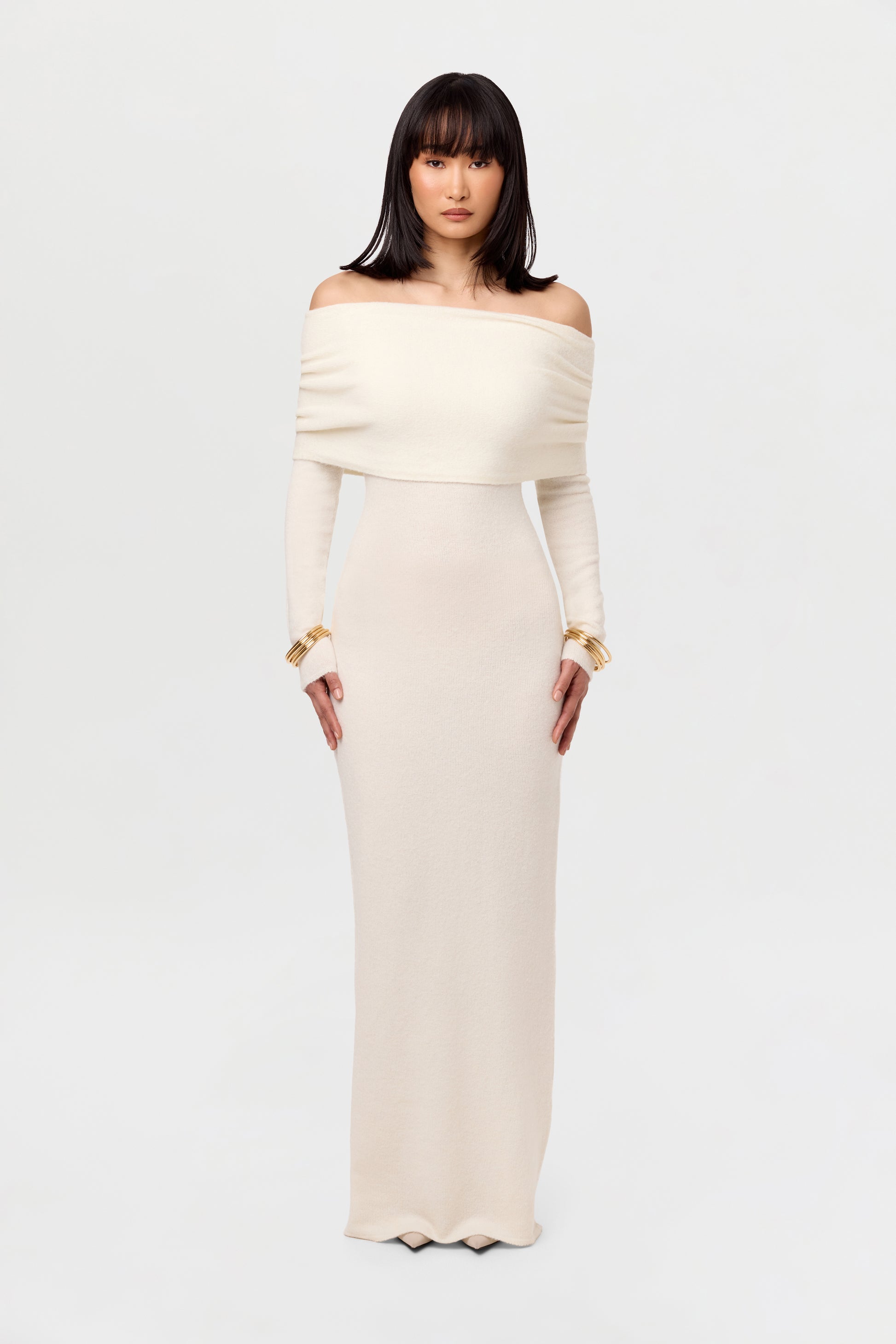 Boucle Knit Off-Shoulder Maxi Dress Boucle Knit Off-Shoulder Maxi Dress