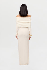 Bouclé Knit Off-Shoulder Maxi Dress
