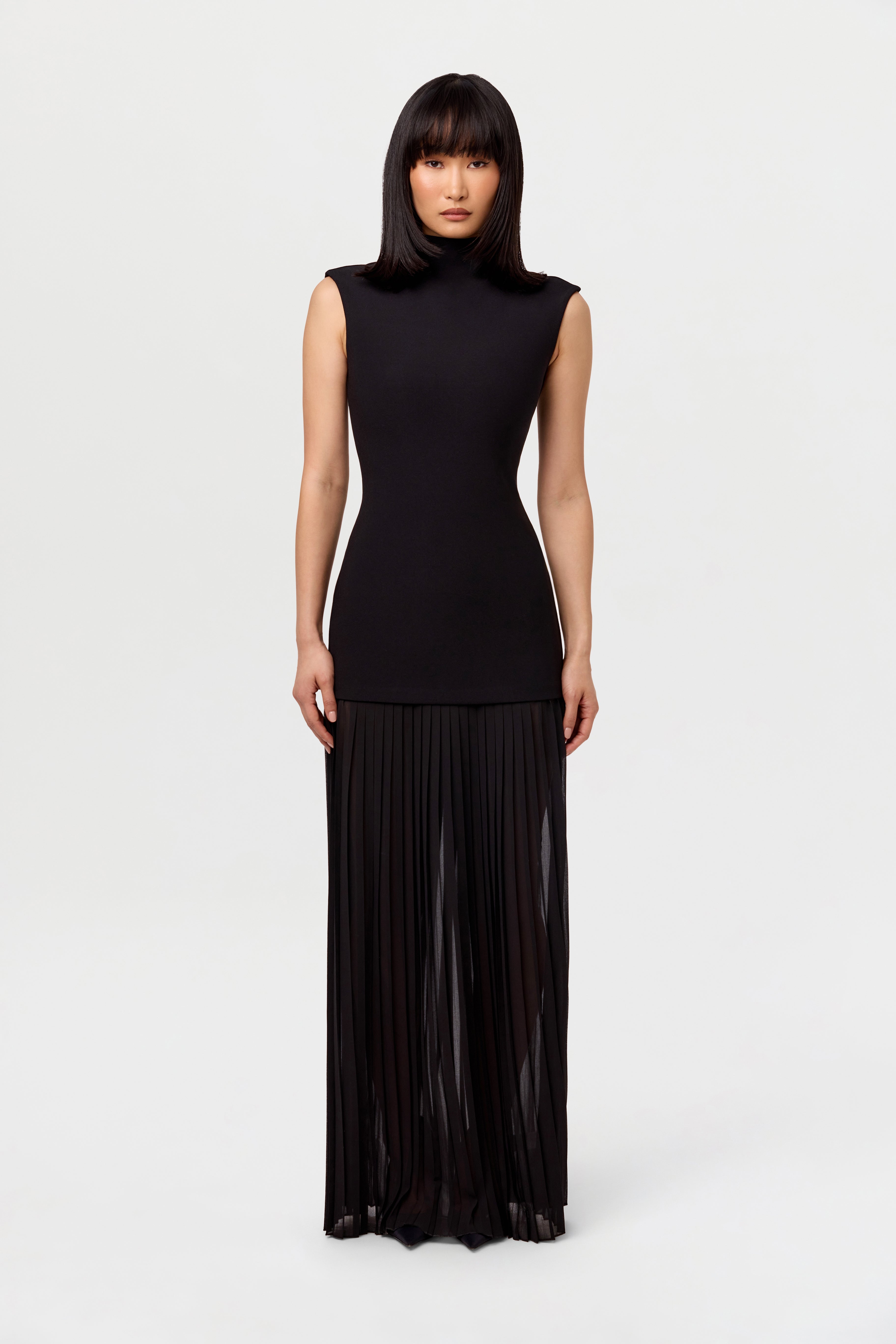 Pleated Sleeveless Maxi Dress