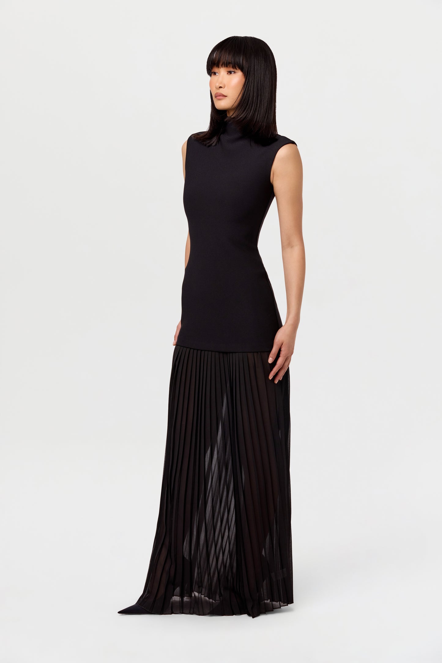 Pleated Sleeveless Maxi Dress