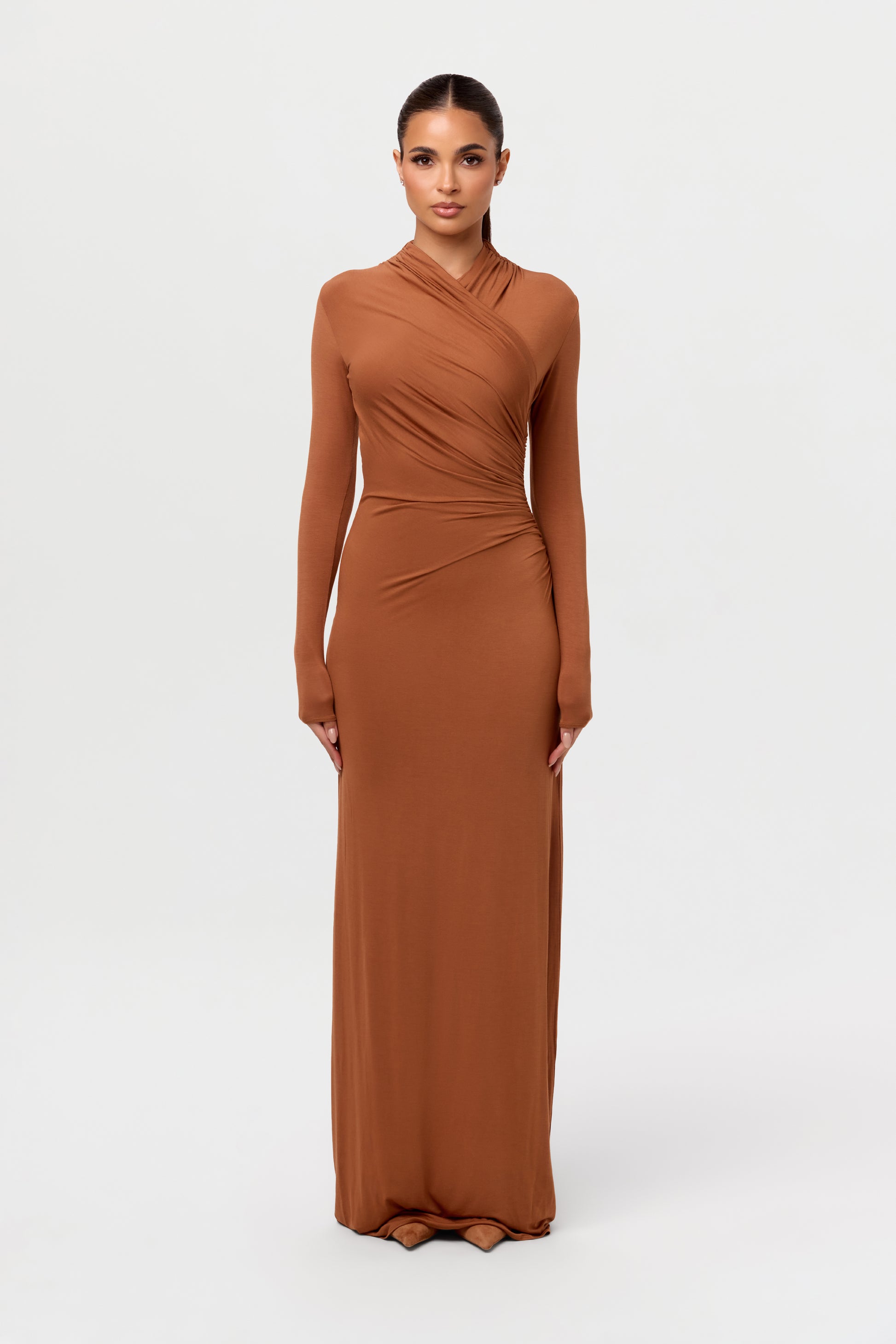 Modal Overlay Ruched Maxi Dress Naked Wardrobe Modal Overlay Ruched Maxi Dress Naked Wardrobe