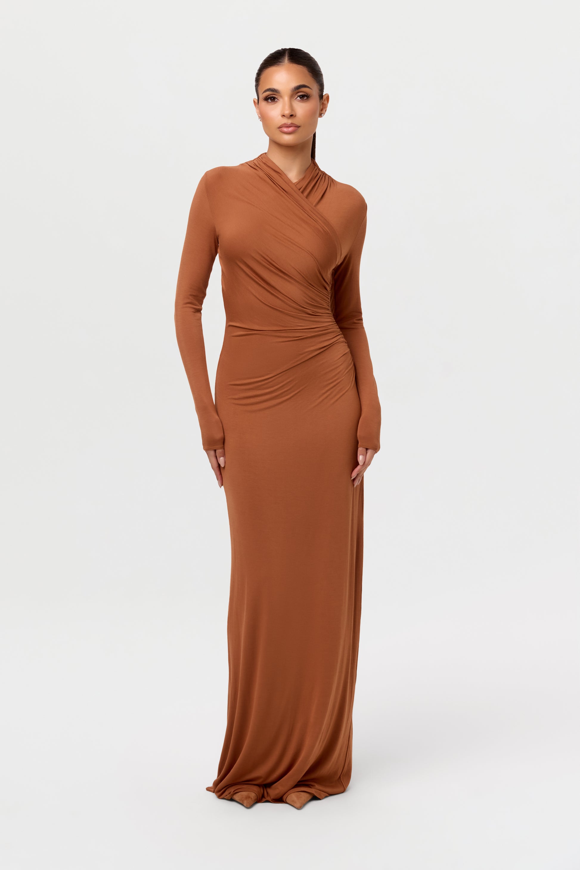 Modal Overlay Ruched Maxi Dress Naked Wardrobe Modal Overlay Ruched Maxi Dress Naked Wardrobe