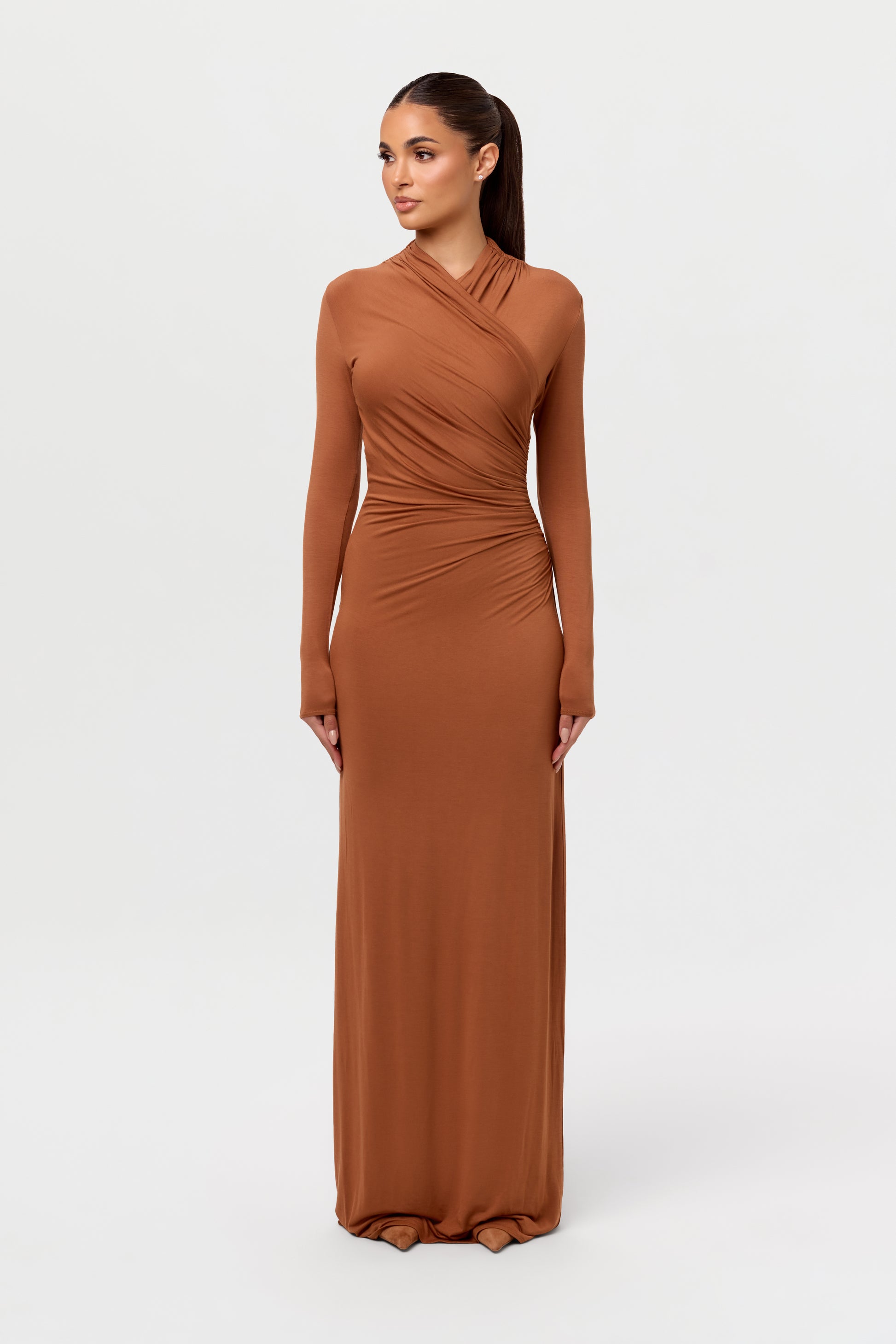Modal Overlay Ruched Maxi Dress Naked Wardrobe Modal Overlay Ruched Maxi Dress Naked Wardrobe