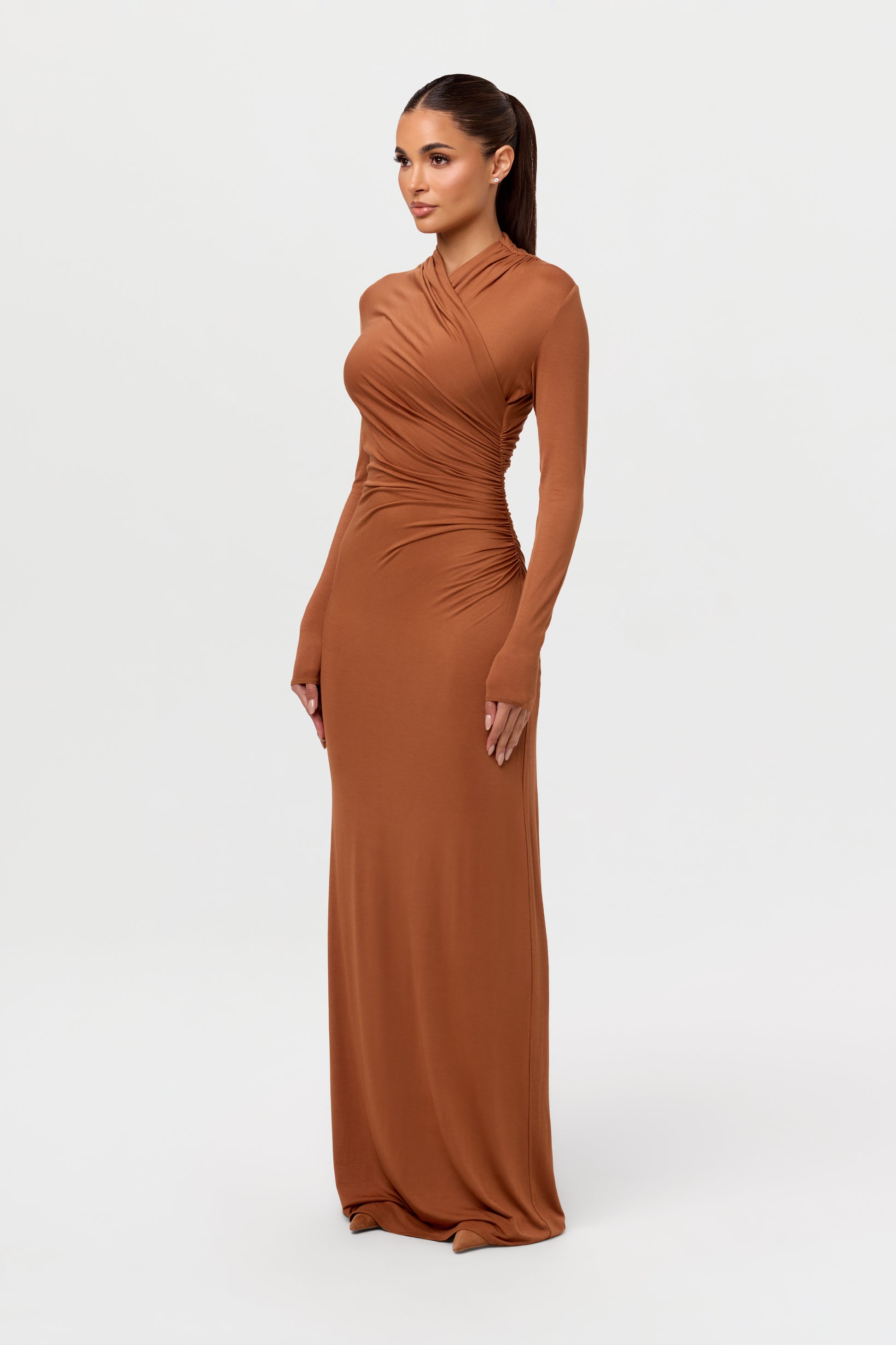 Modal Overlay Ruched Maxi Dress Naked Wardrobe Modal Overlay Ruched Maxi Dress Naked Wardrobe