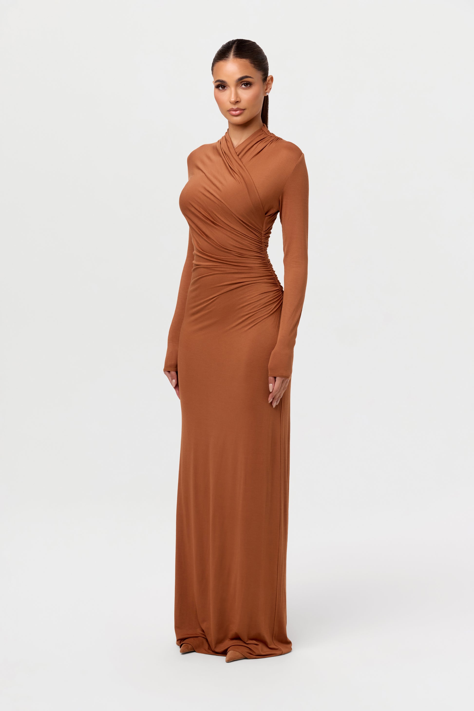 Modal Overlay Ruched Maxi Dress Naked Wardrobe Modal Overlay Ruched Maxi Dress Naked Wardrobe