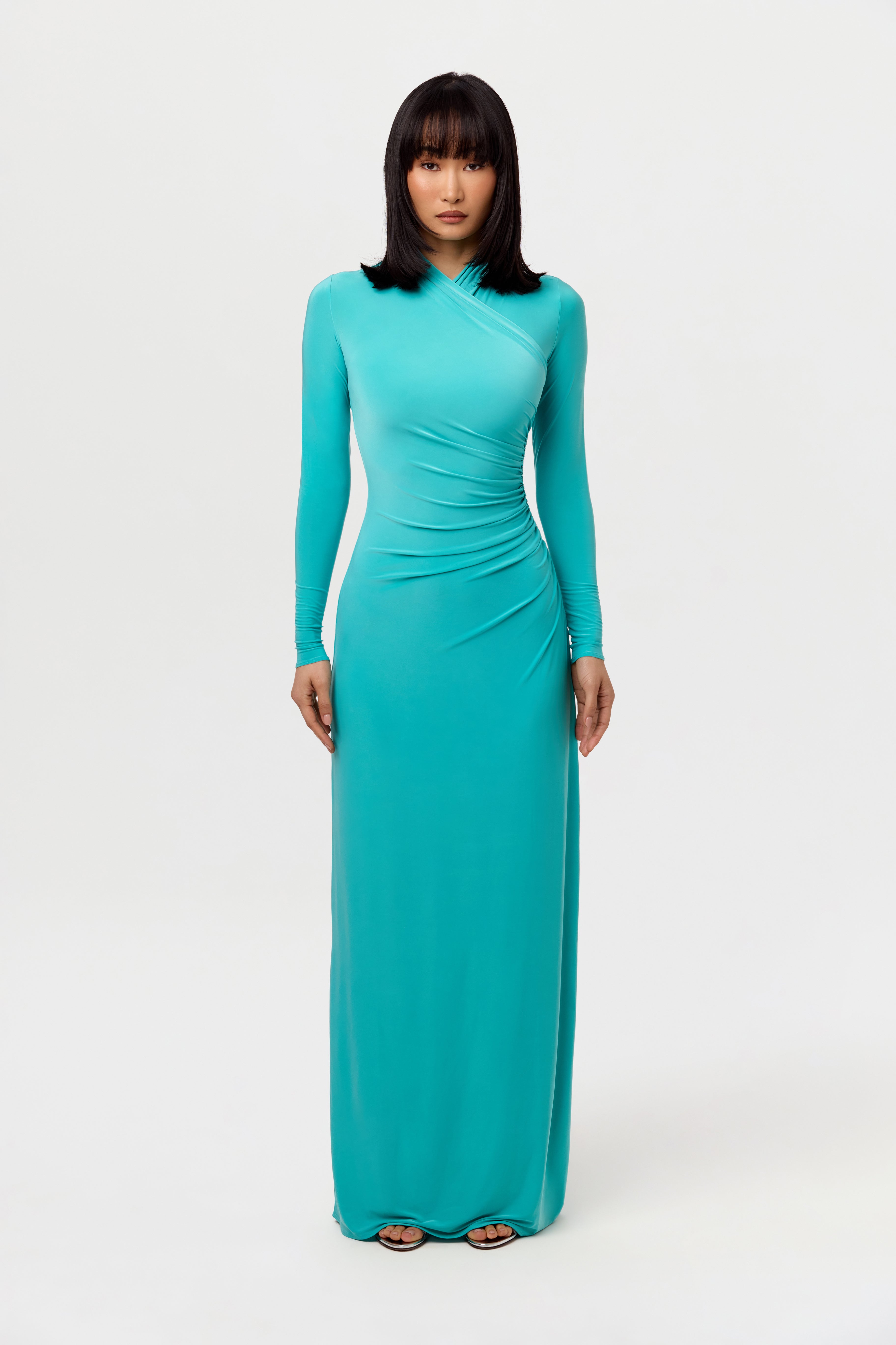 Hourglass Overlay Ruched Maxi Dress