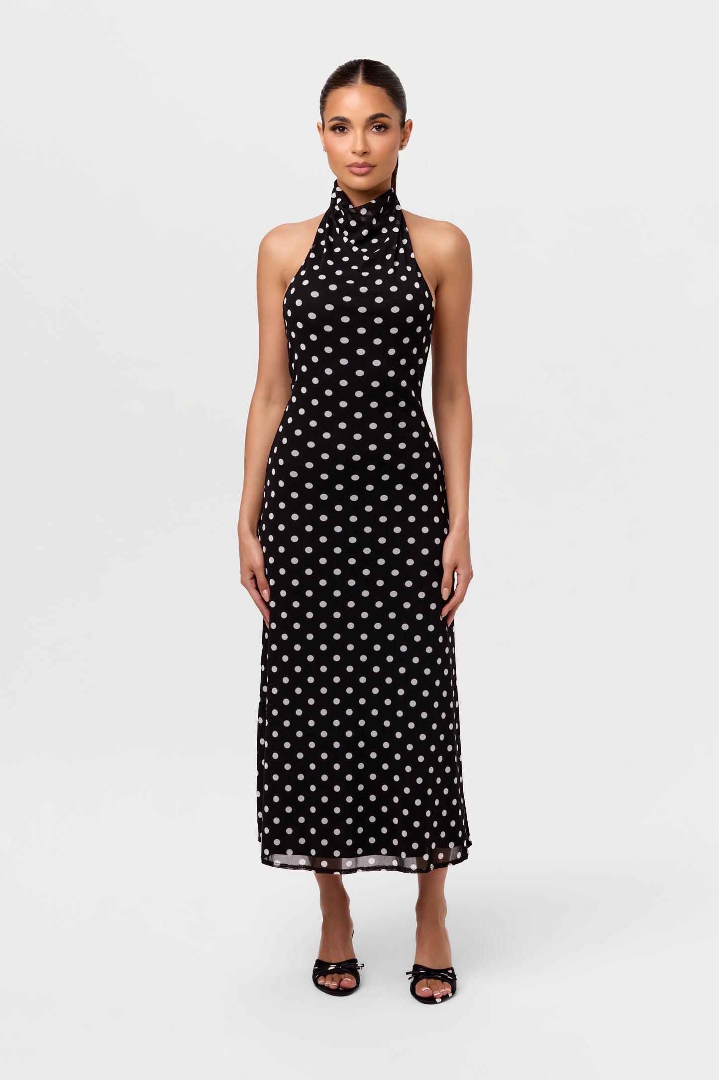 Polka Dot Halter Midi Dress