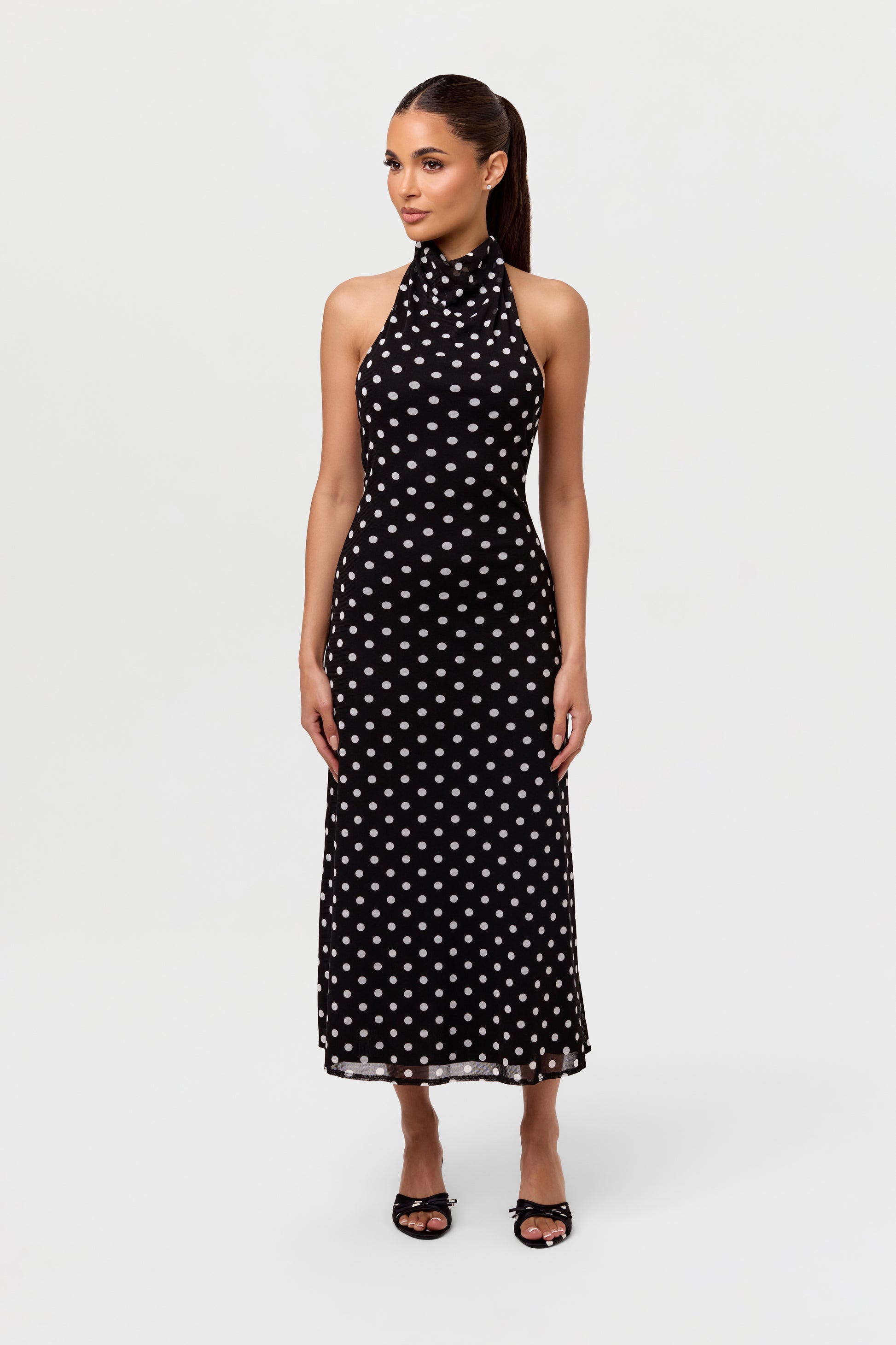 Polka Dot Halter Midi Dress Naked Wardrobe Polka Dot Halter Midi Dress Naked Wardrobe
