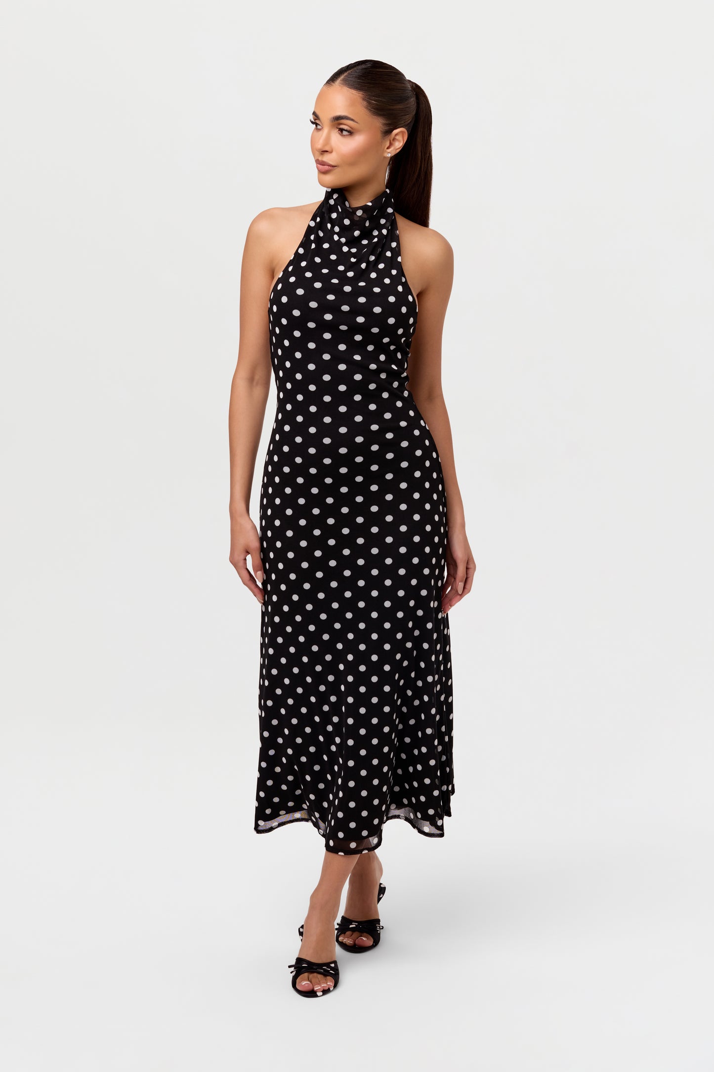 Polka Dot Halter Midi Dress