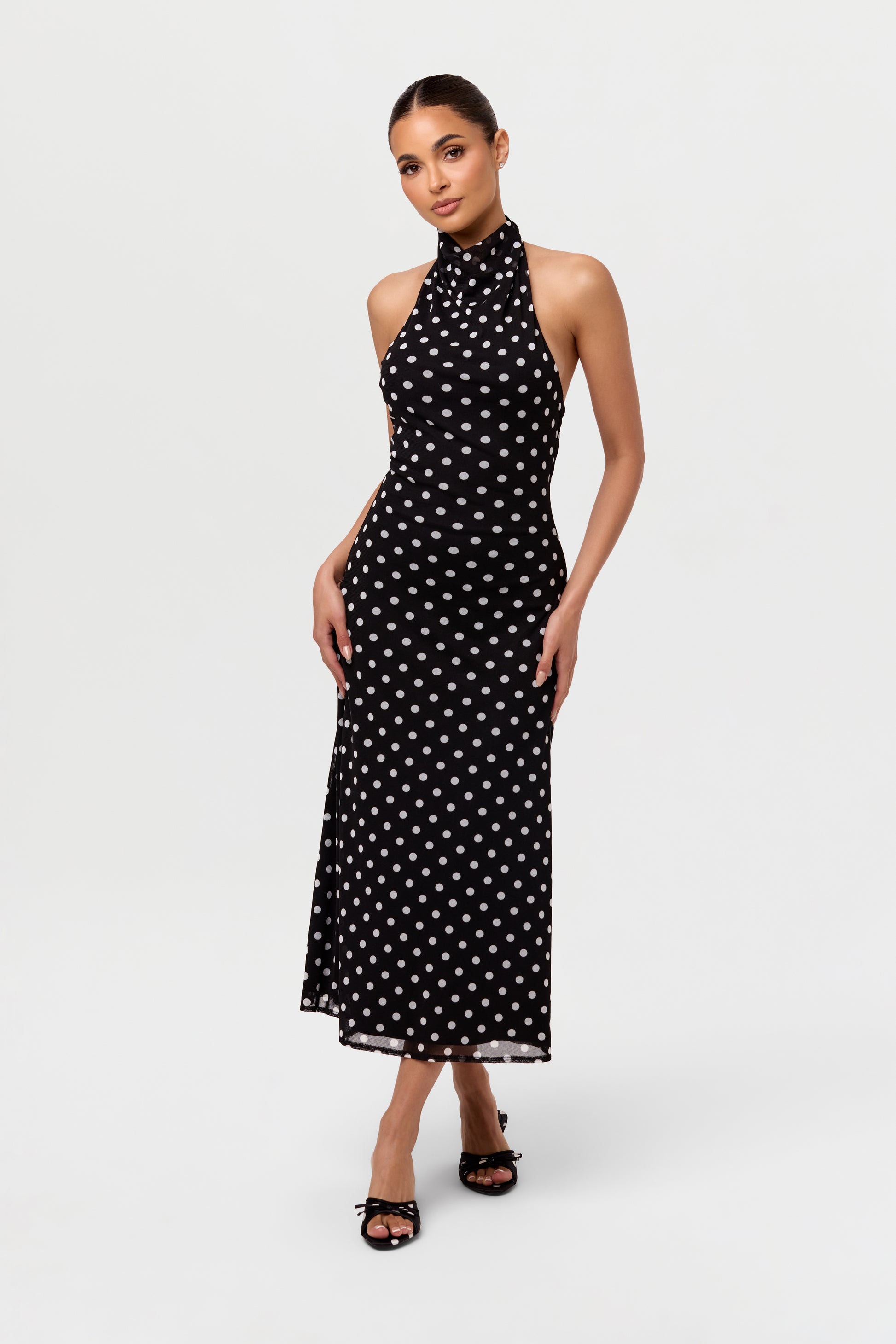 Polka Dot Halter Midi Dress Naked Wardrobe Polka Dot Halter Midi Dress Naked Wardrobe