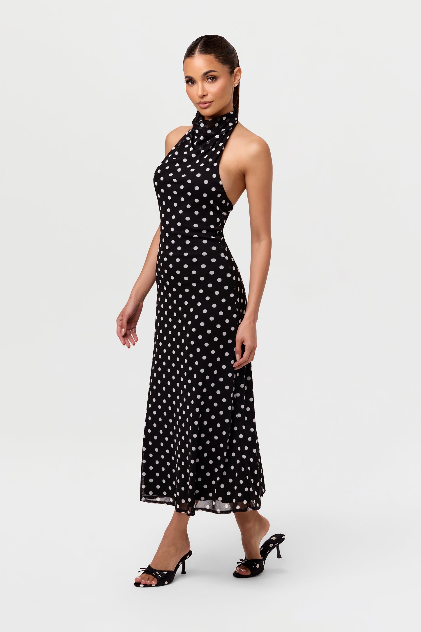 Polka Dot Halter Midi Dress