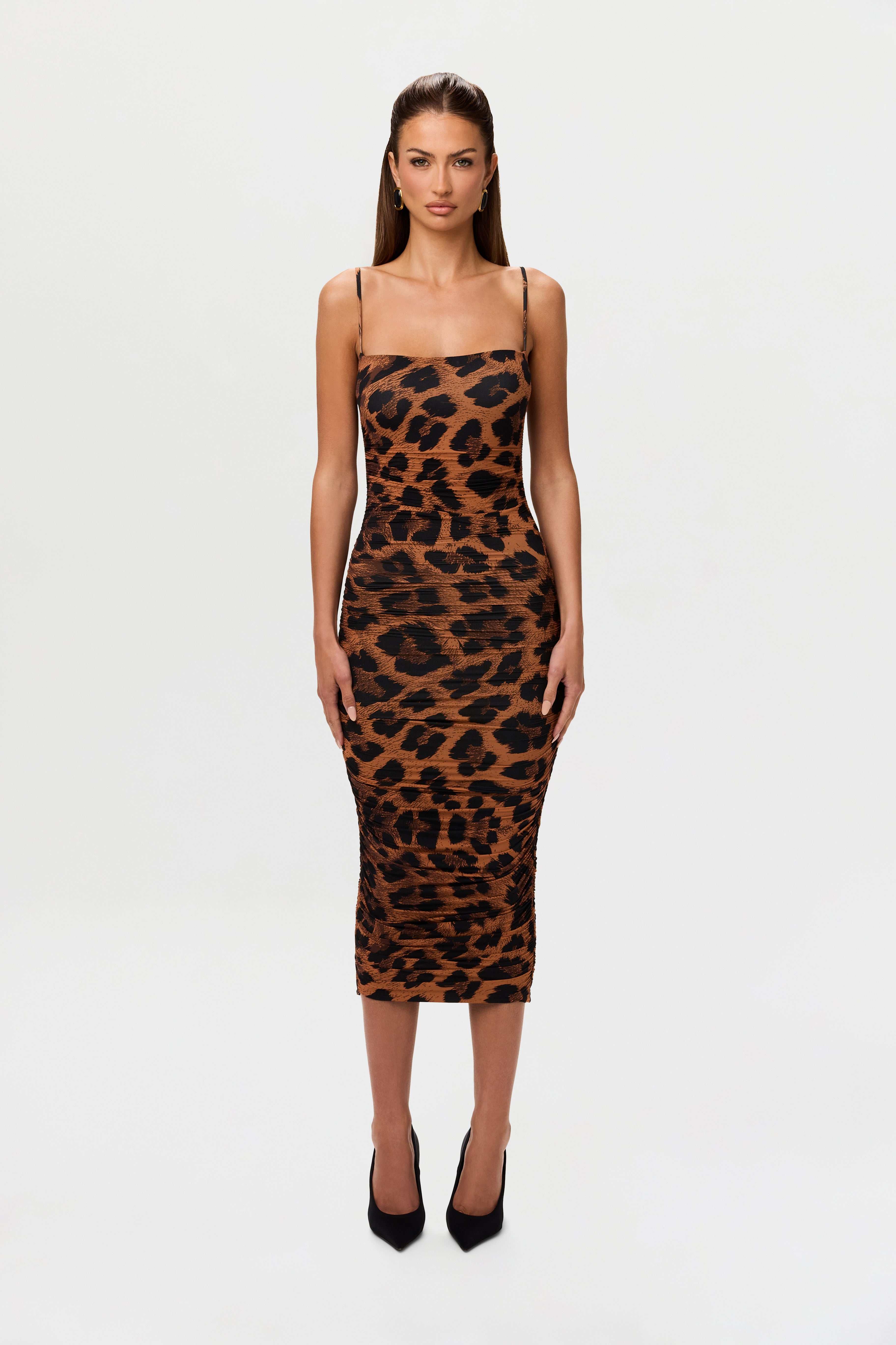 Naked Print Ruched Midi Dress