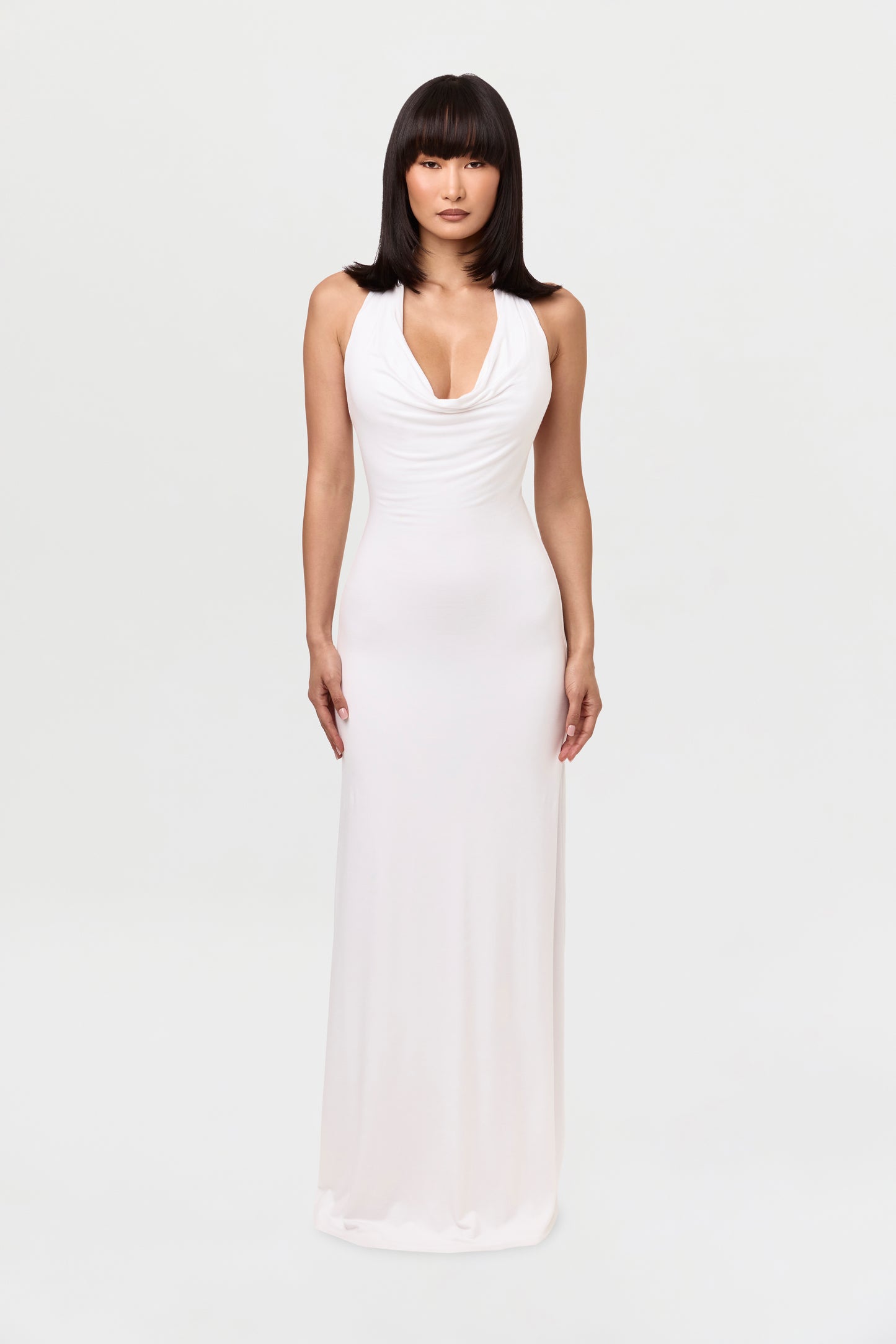Smooth Halter Cowl Maxi Dress