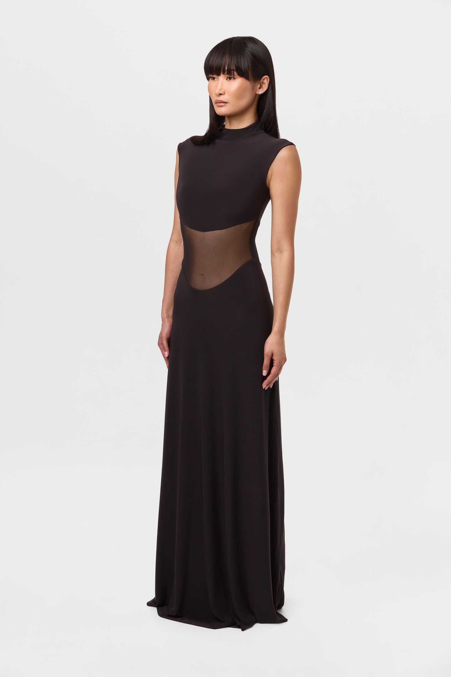 Hourglass Mesh Flare Maxi Dress