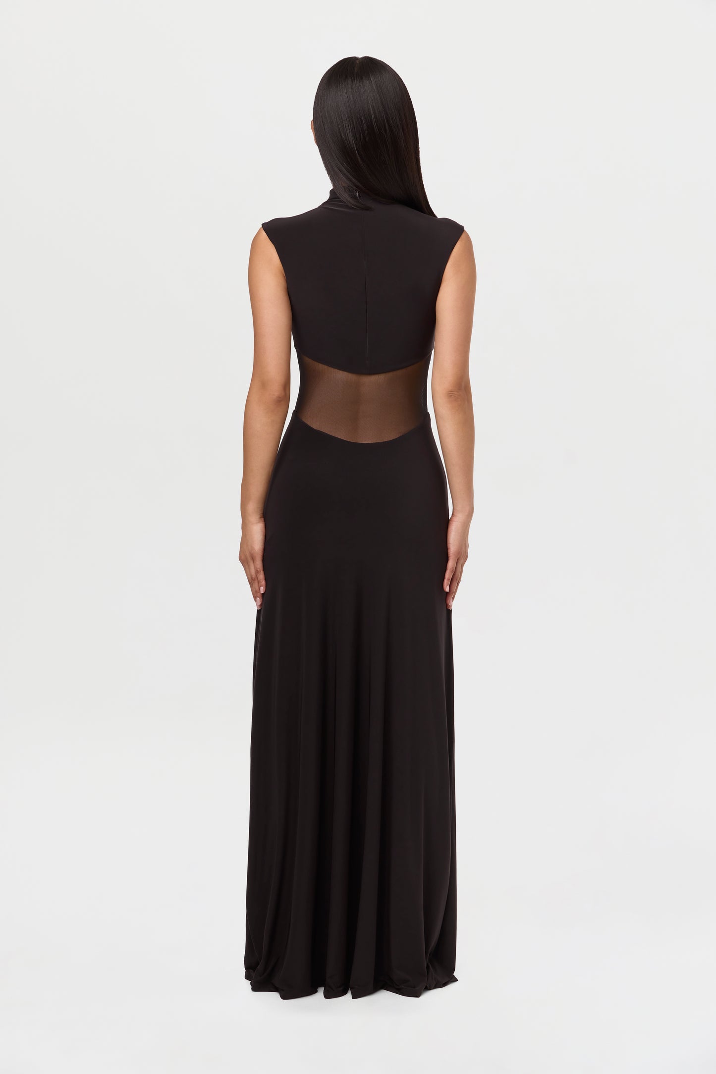Hourglass Mesh Flare Maxi Dress