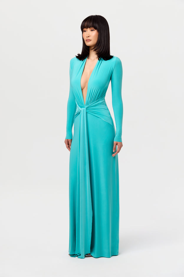 Hourglass Plunge Draped Tie Dress