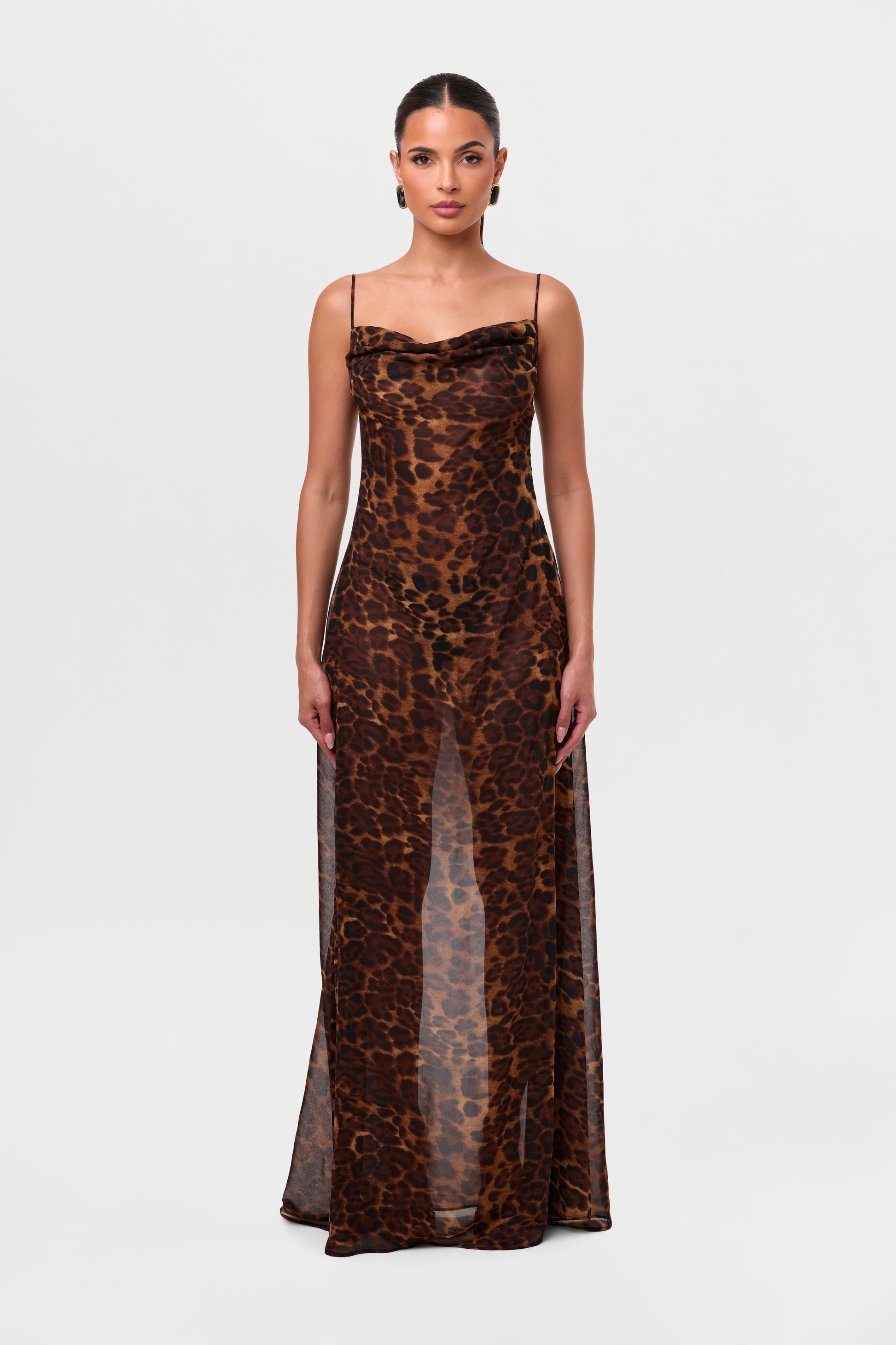 Chiffon Leopard Print Maxi Dress