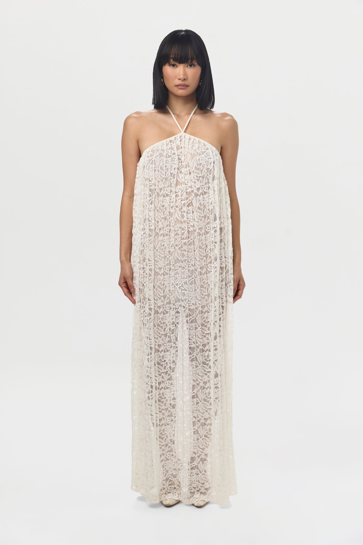 Lace Halter Open Back Dress
