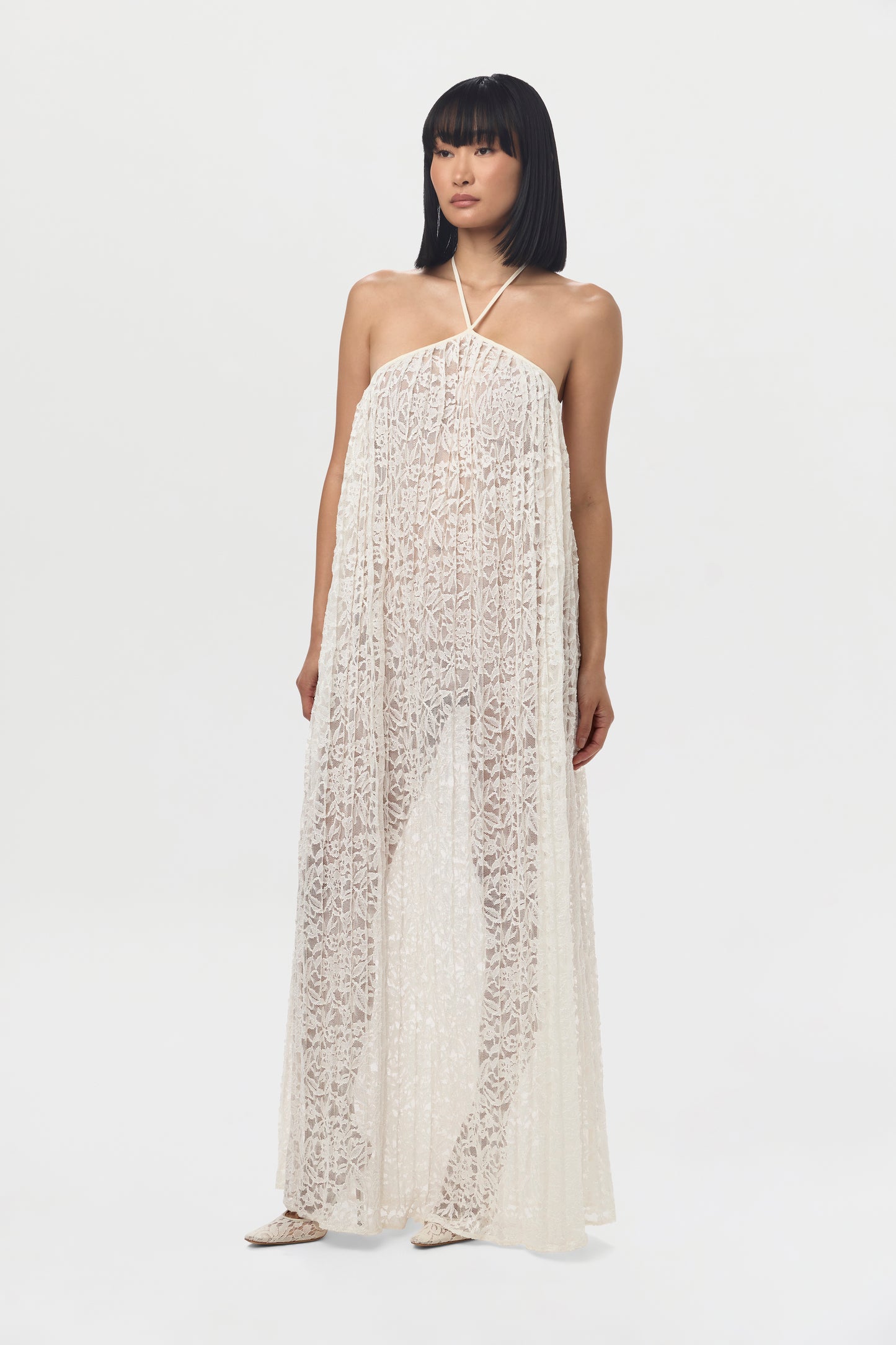 Lace Halter Open Back Dress