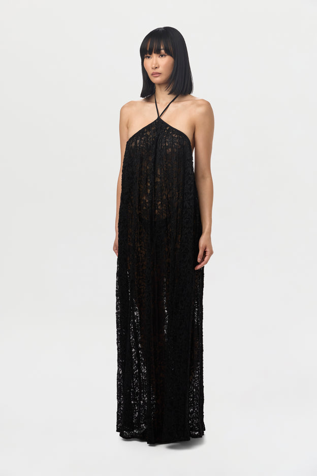 Lace Halter Open Back Dress