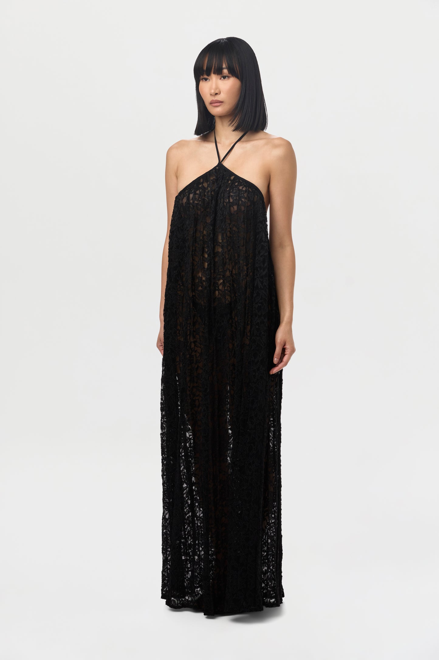 Lace Halter Open Back Dress