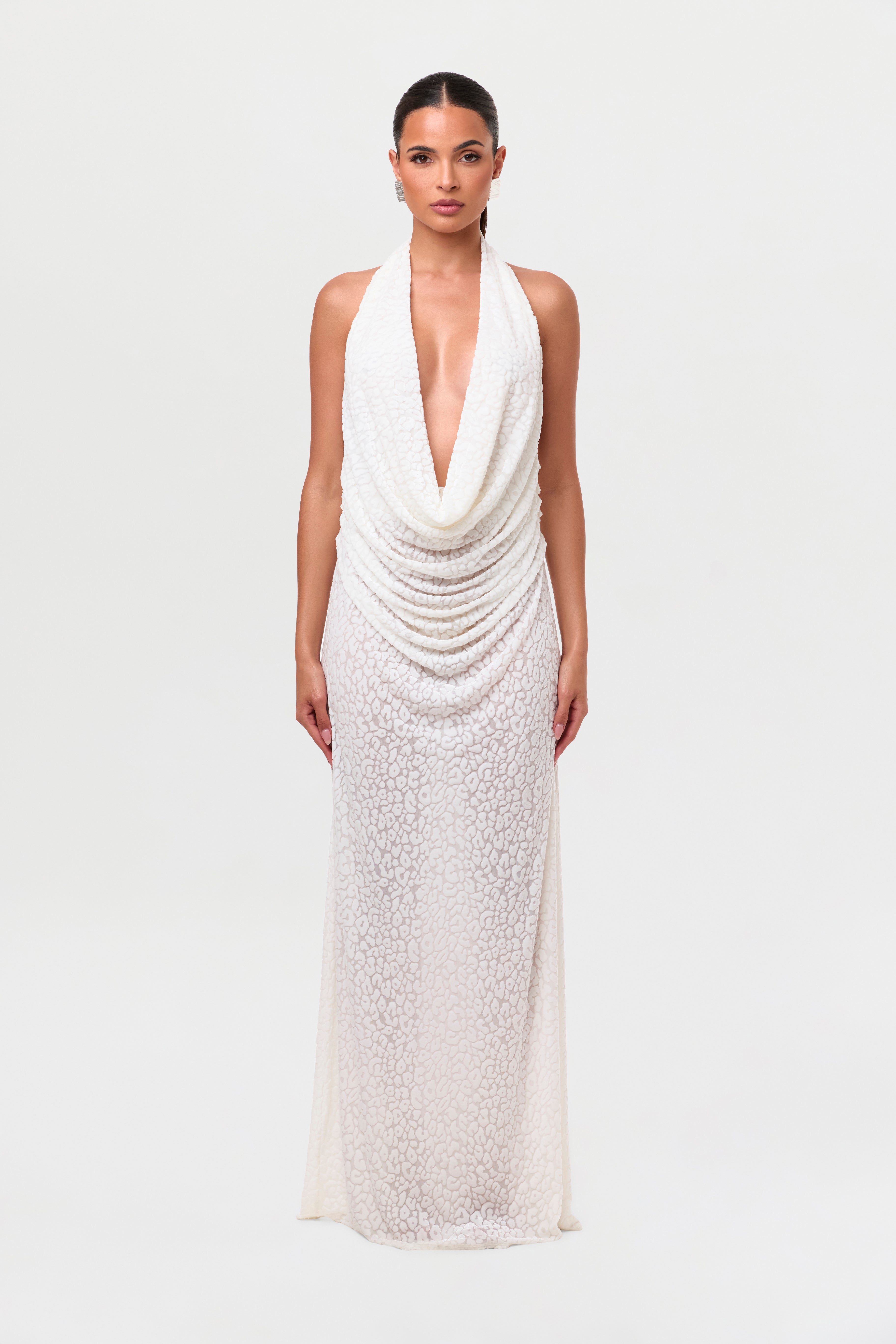 Burnout Plunge Halter Maxi Dress