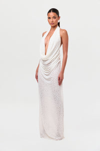 Burnout Plunge Halter Maxi Dress