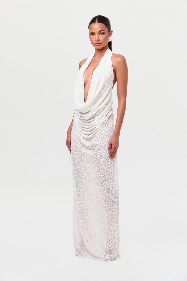 Burnout Plunge Halter Maxi Dress