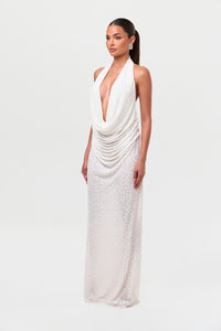Burnout Plunge Halter Maxi Dress