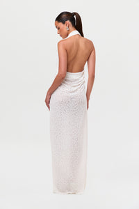 Burnout Plunge Halter Maxi Dress