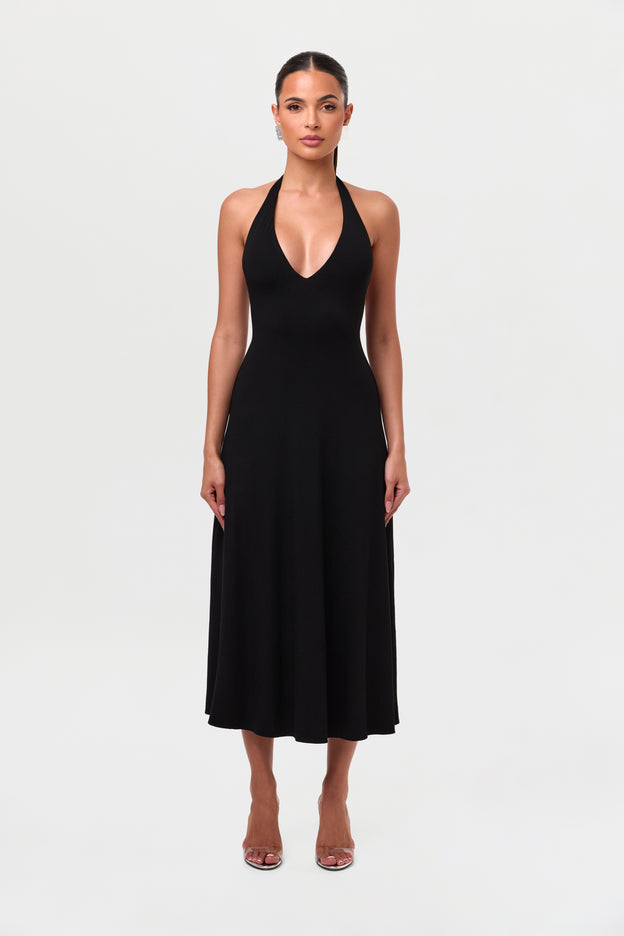 Smooth Halter A-Line Midi Dress